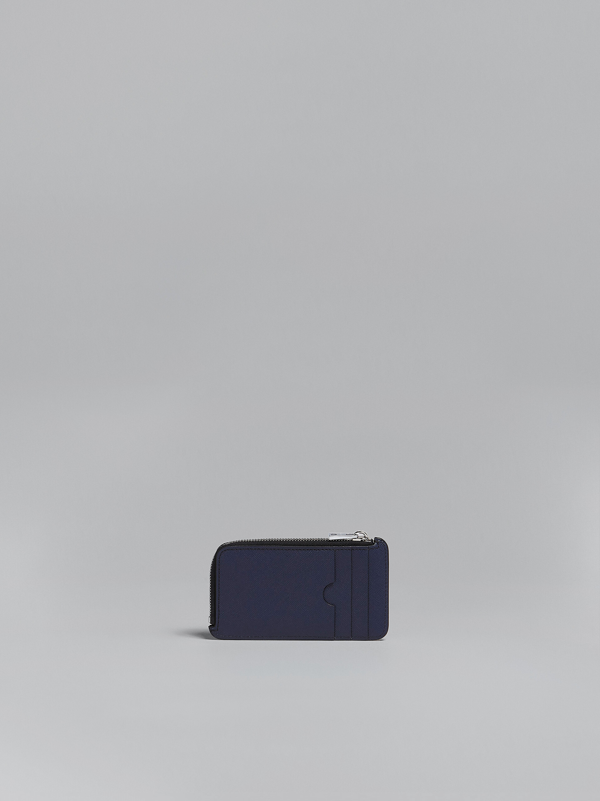 Portacarte con zip in pelle saffiano blu e nero - Portafogli - Image 3