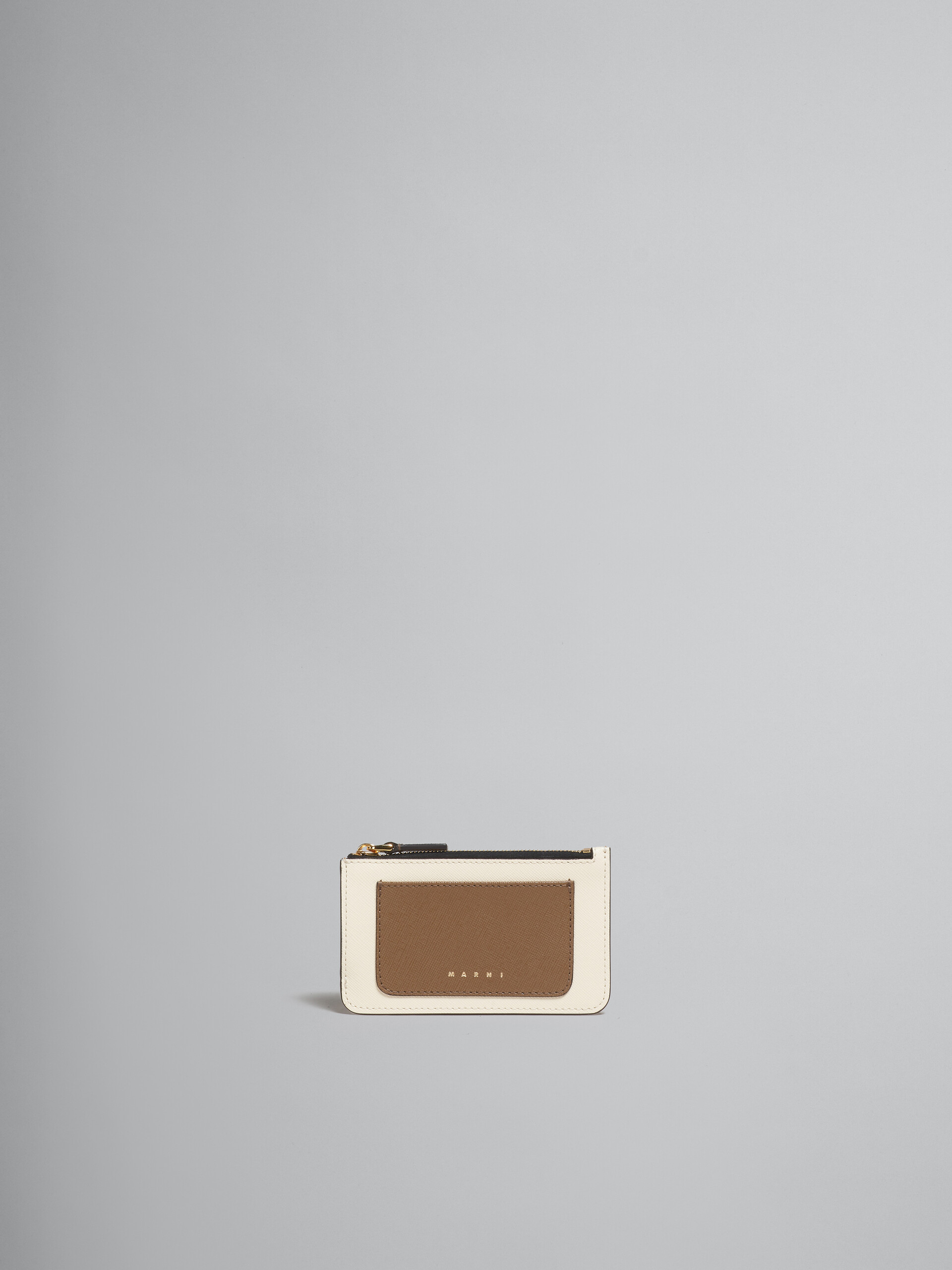 Porte-cartes en cuir saffiano vert clair, blanc et marron - Portefeuilles - Image 1