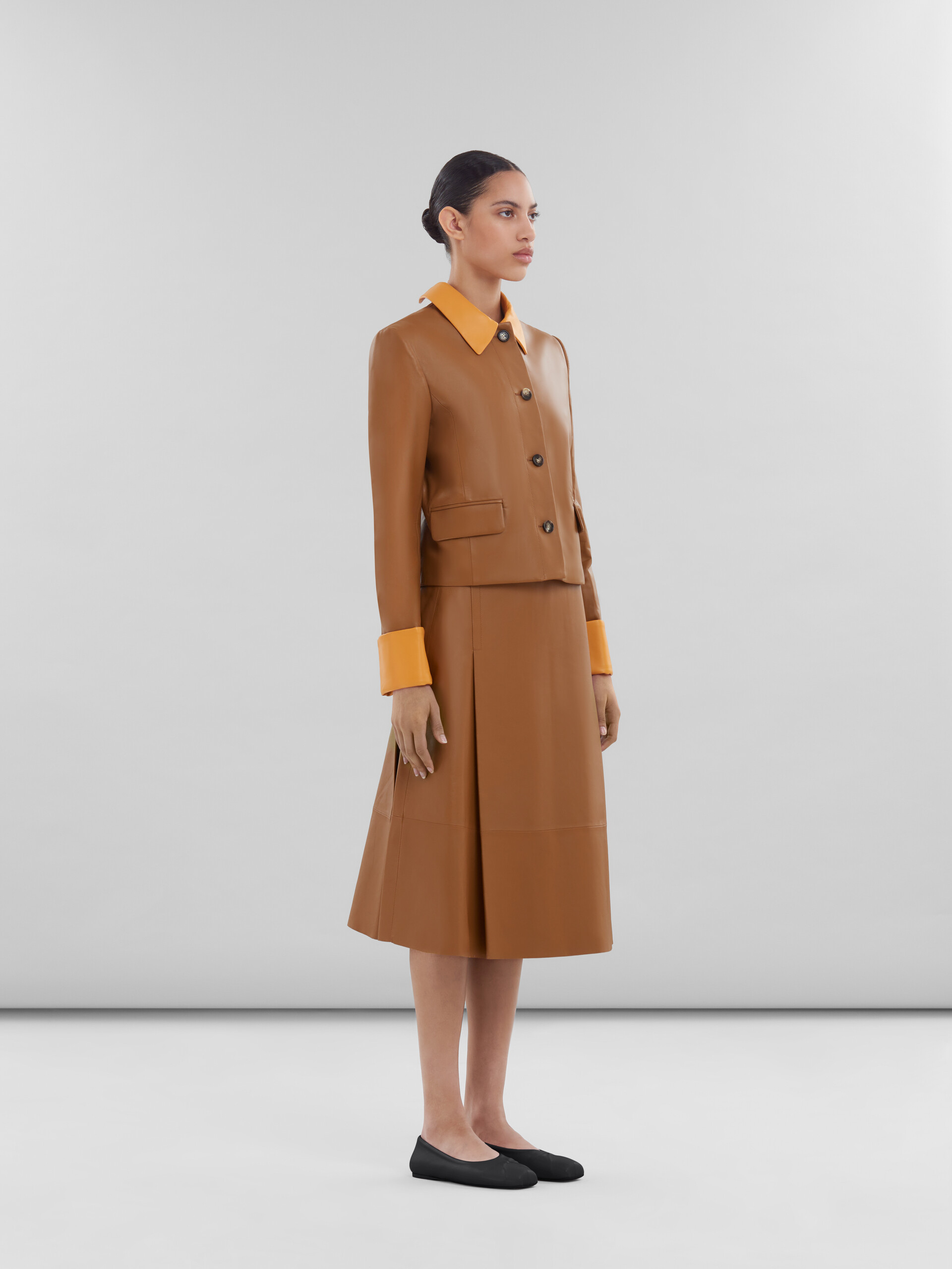 Orange and brown color block nappa jacket - Jackets - Image 6