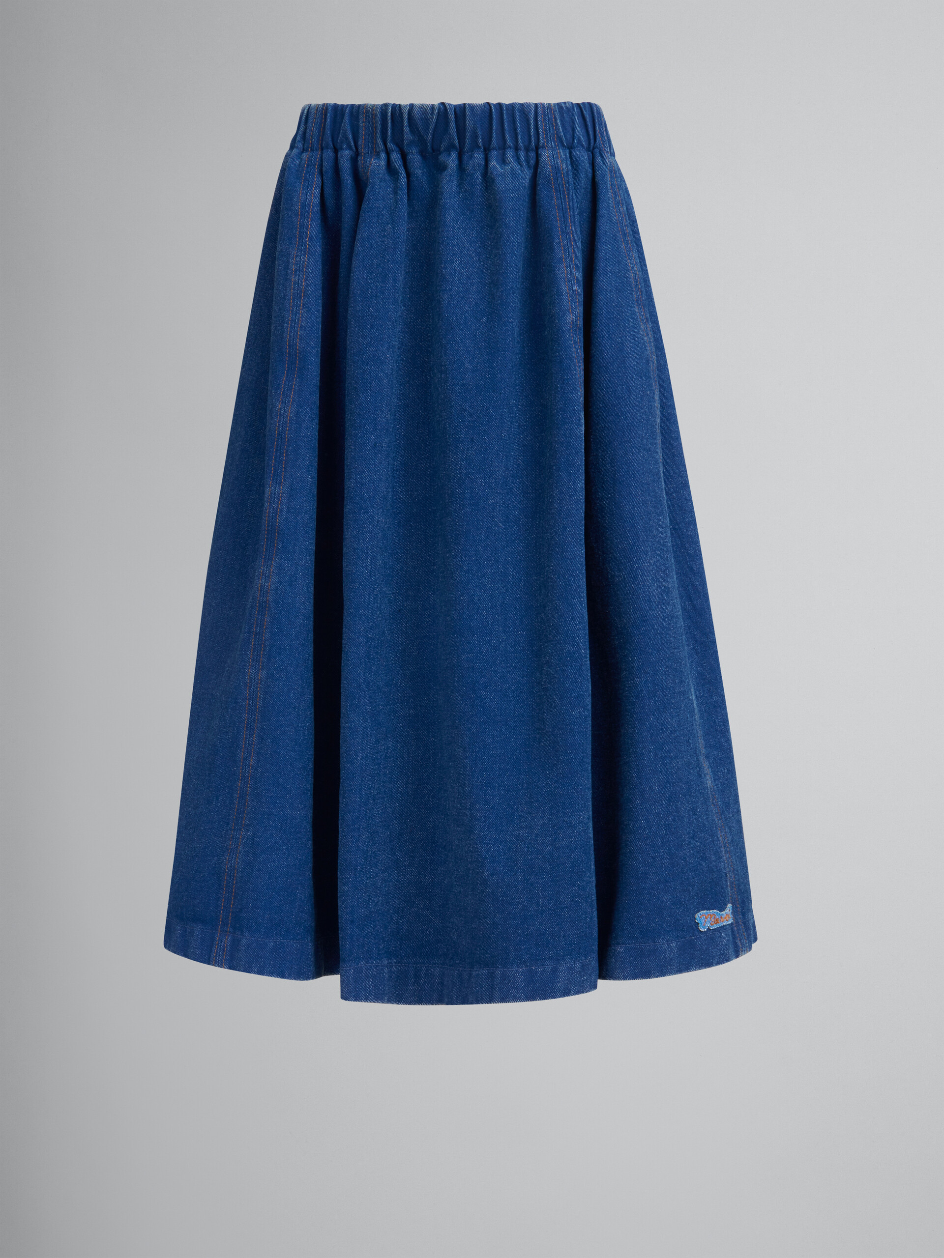 ブルー オーガニックデニム製  伸縮性のあるミディ丈スカート - スカート - Image 1