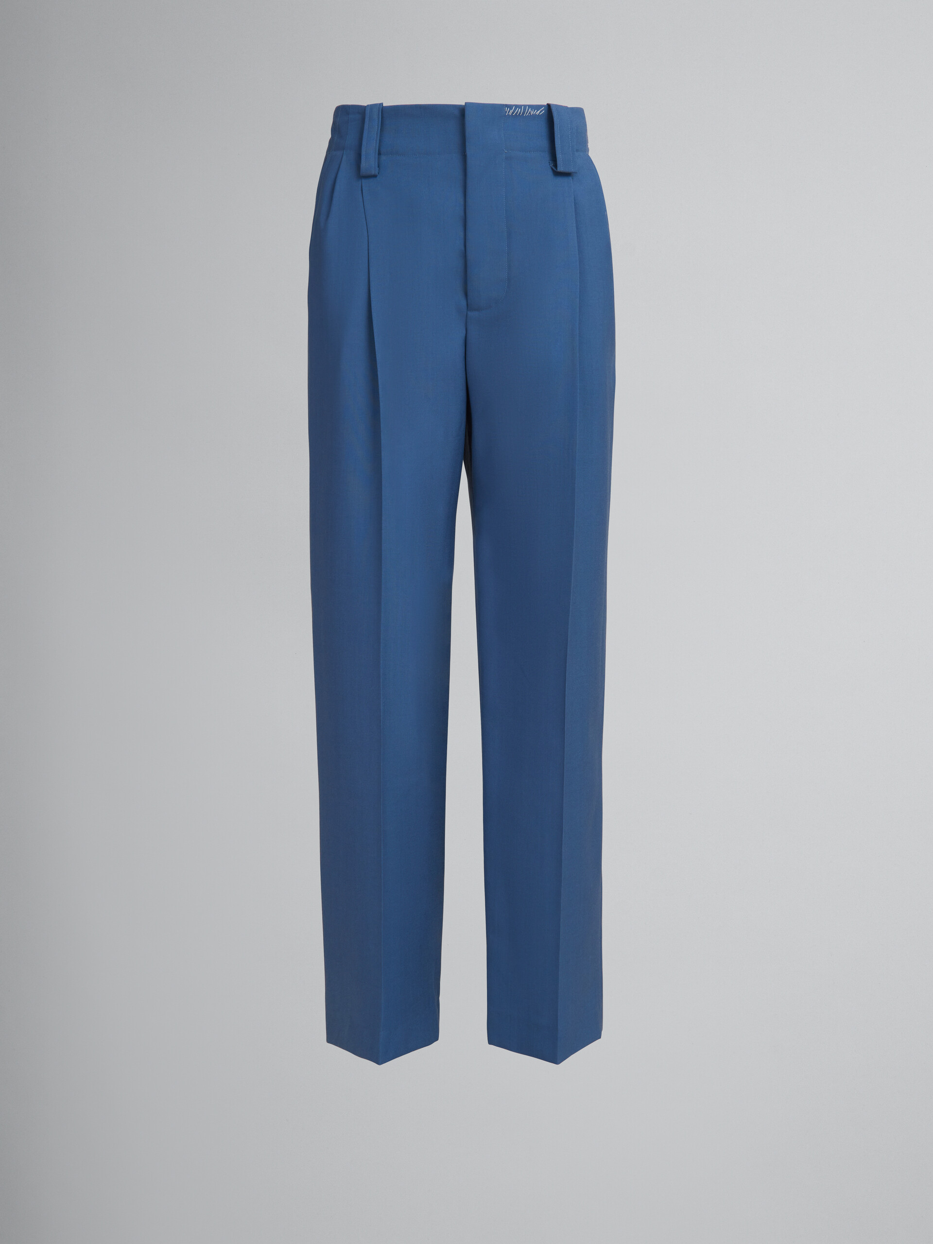 Pantalon à plis en laine tropicale bleue - Pantalons - Image 1