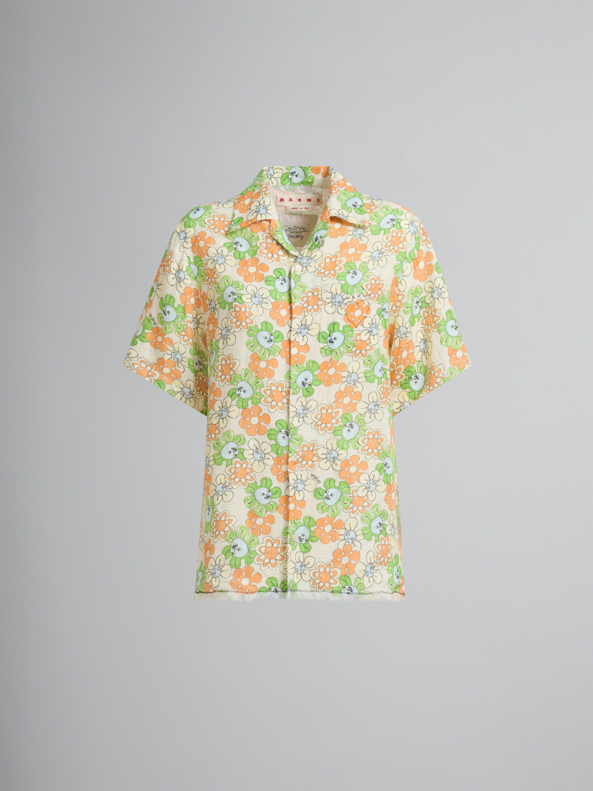 オレンジとグリーンのプリント入りリネンシャツ - シャツ - Image 2