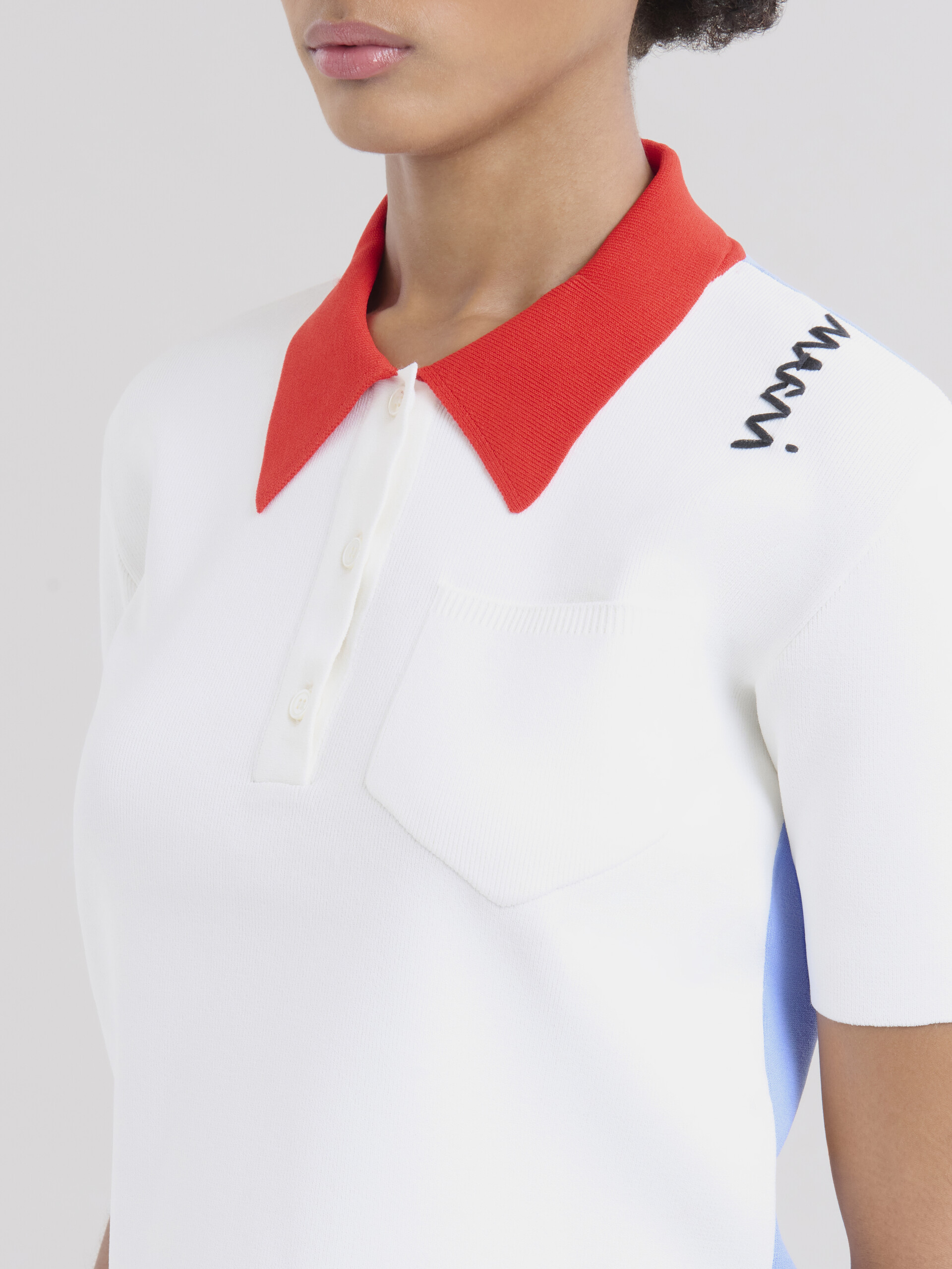 White technical viscose polo with contrasting back panel - Shirts - Image 4