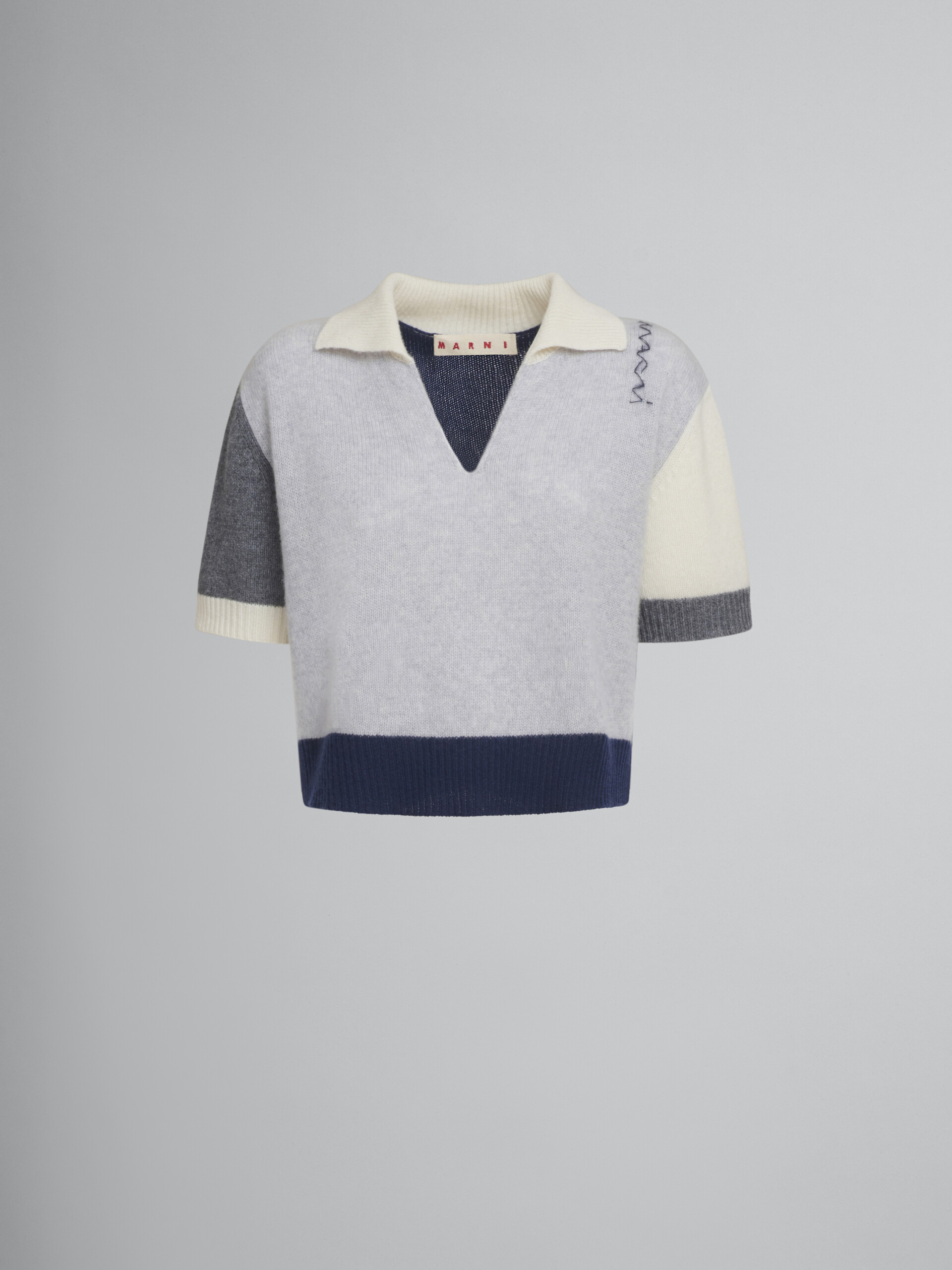 Grey cashmere colour block polo shirt with Marni Symbol - Pullovers - Image 1