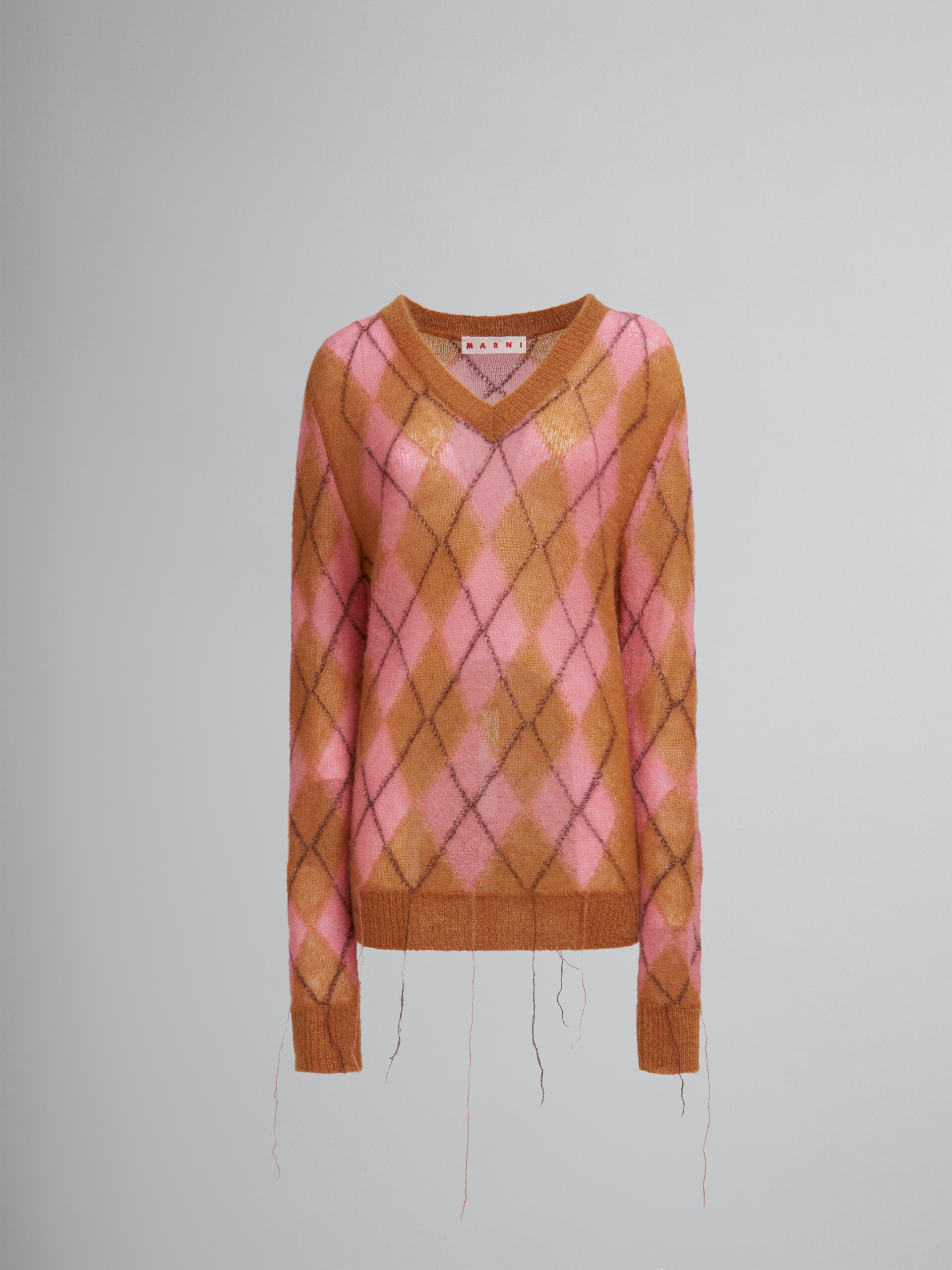 Orange mohair argyle jumper with floating threads - Pullovers - Image 1