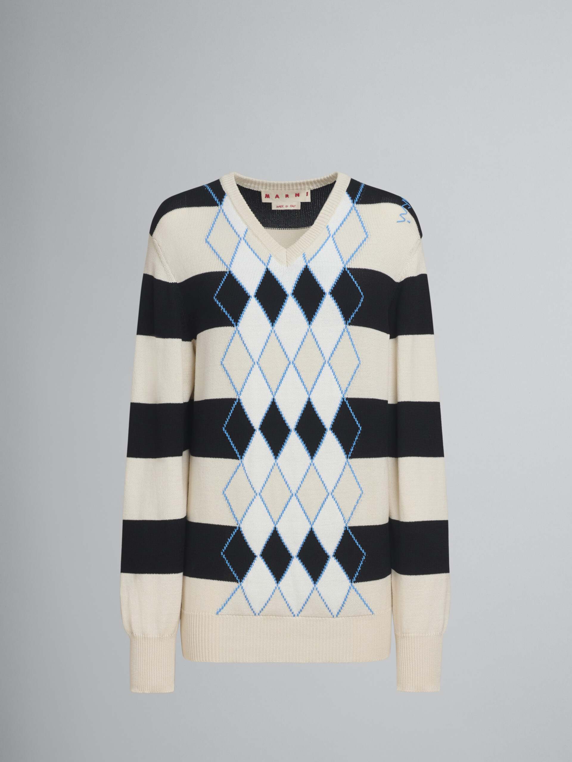 Black and white striped argyle cotton jumper - Pullovers - Image 1