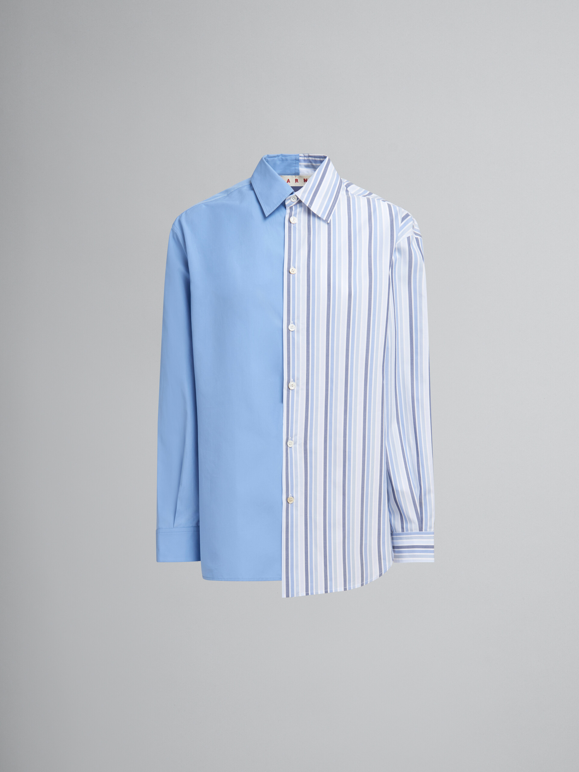 ブルー オーガニックポプリン製 ハーフ＆ハーフシャツ、タイ付き - シャツ - Image 1