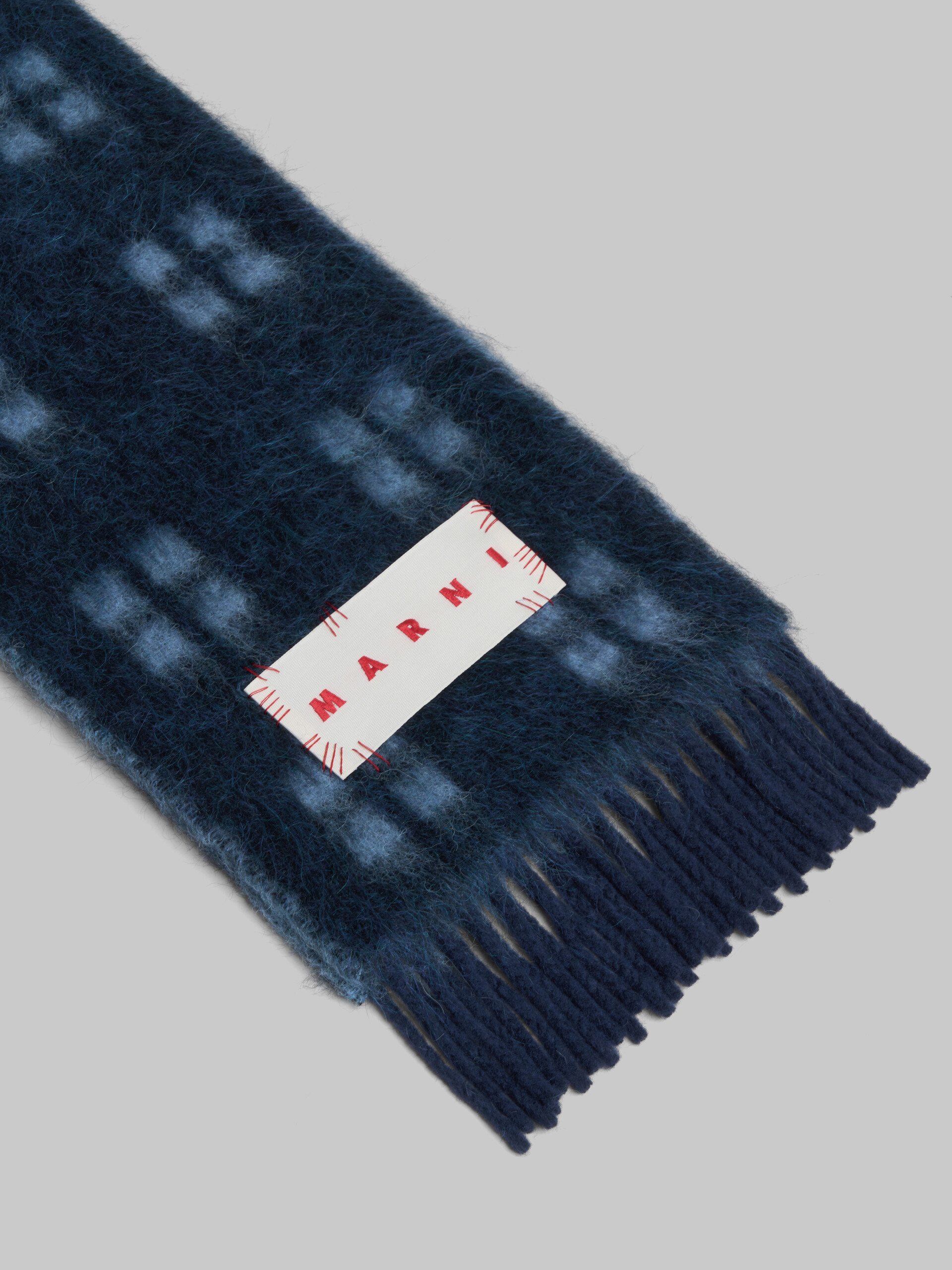 Deep blue alpaca-mohair scarf with square motif - Scarves - Image 4