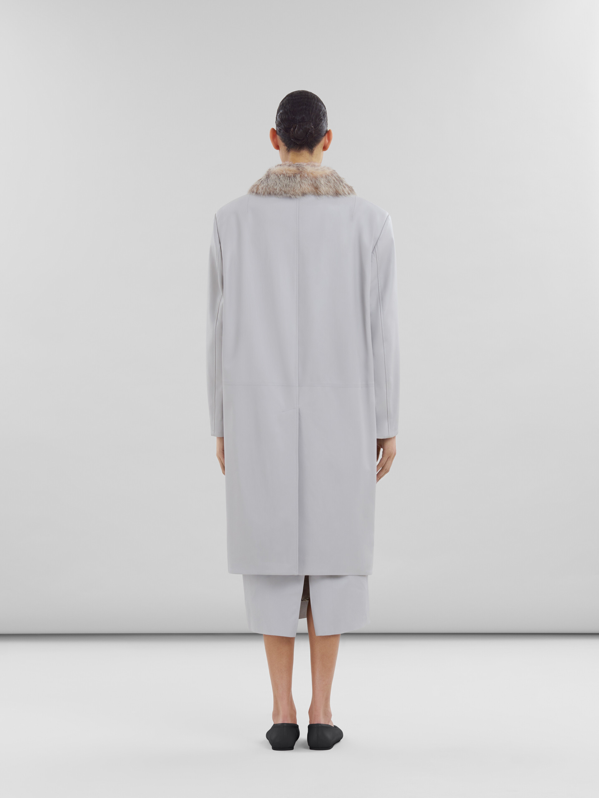 Grey nappa coat with shearling collar - Coat - Image 3