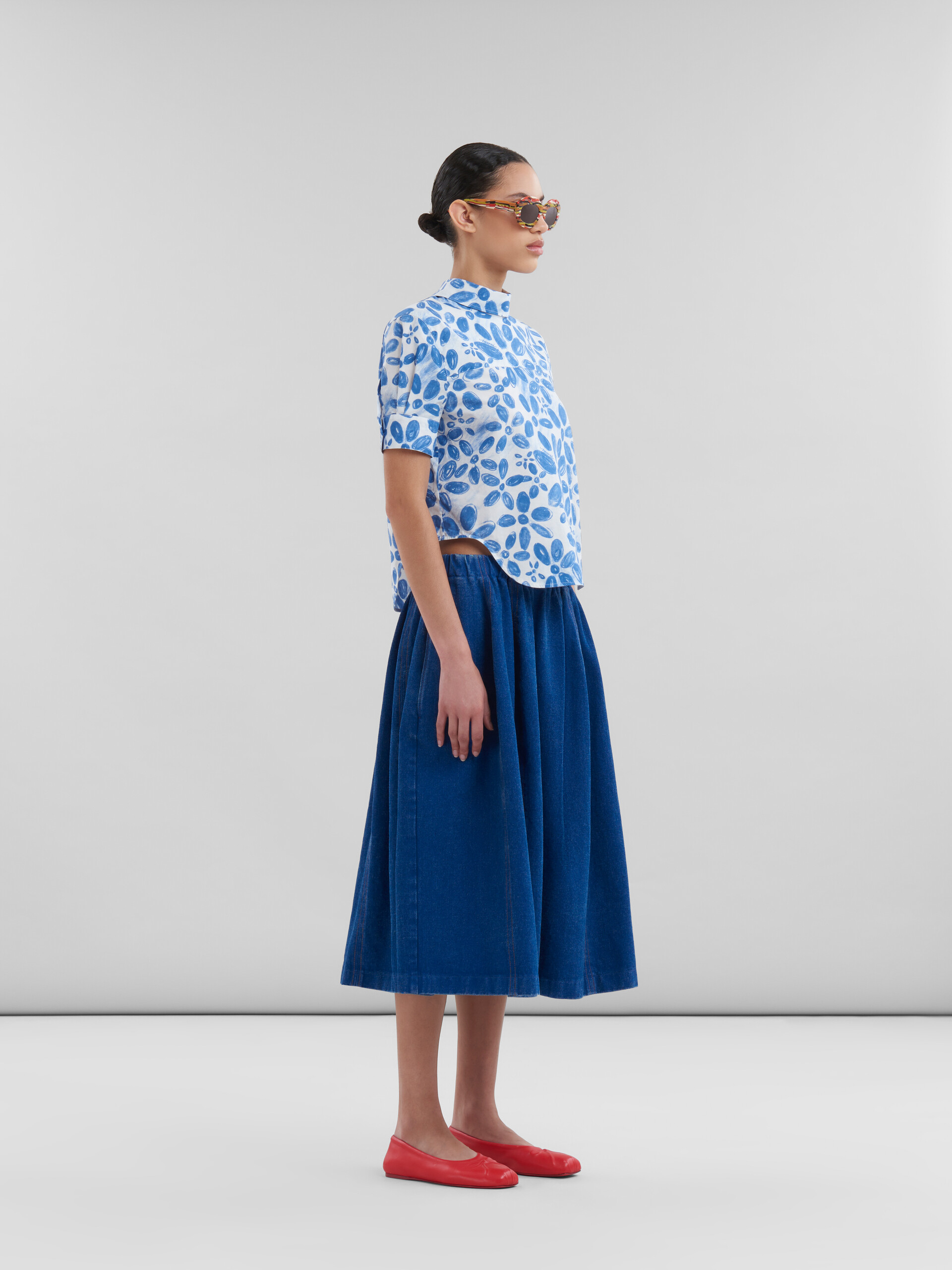 Falda midi elástica azul de denim orgánico - Faldas - Image 5