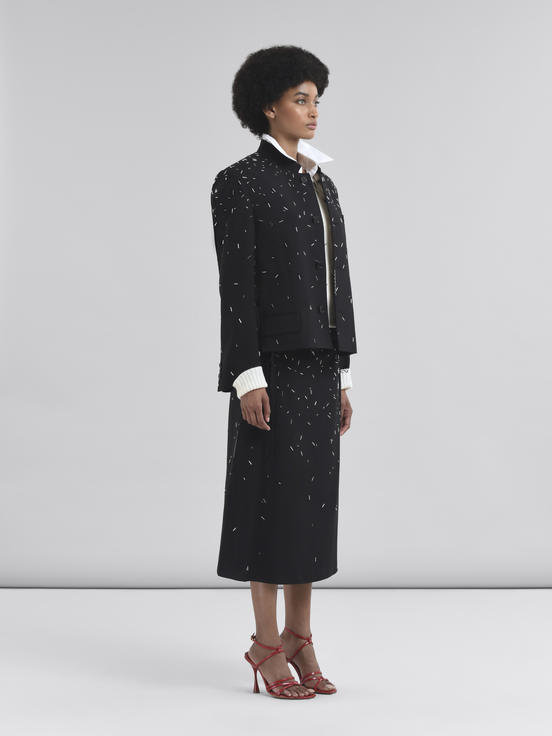 Black wool jacket with tinted pearl embellishment - Jackets - Image 6