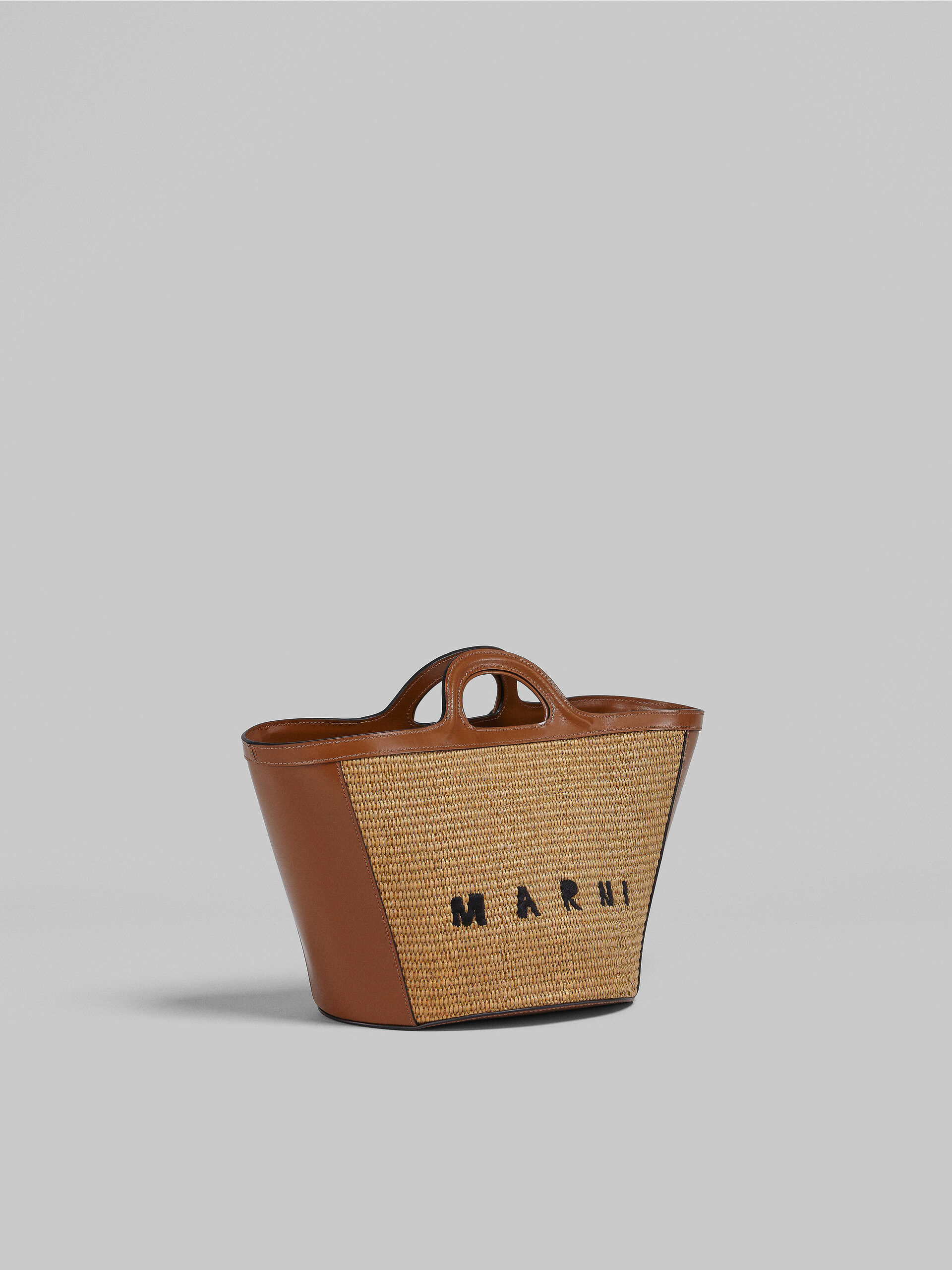 Tropicalia Small Bag in brown leather and raffia-effect fabric - Handbag - Image 6