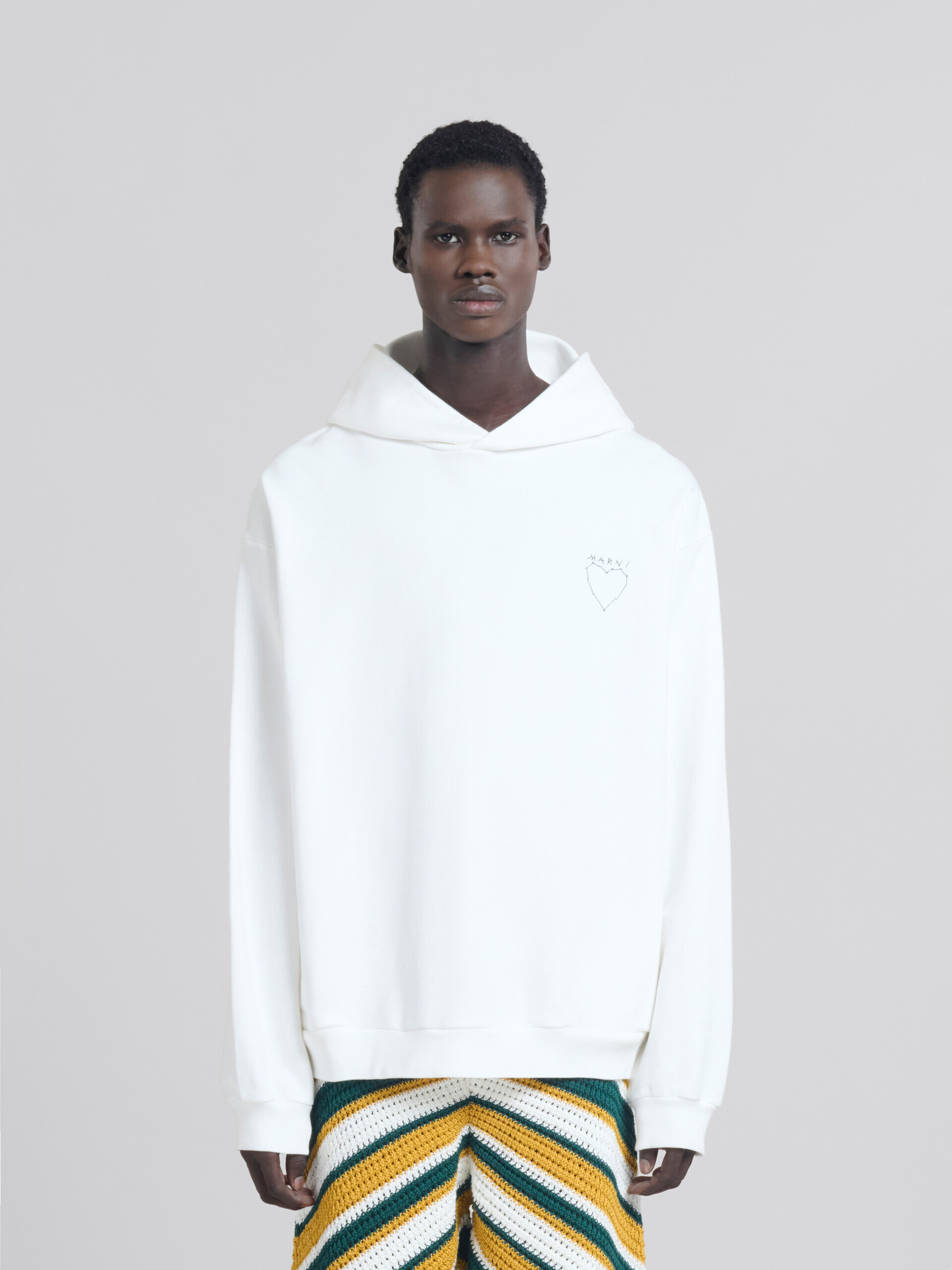 White organic jersey hoodie with back print - Sweaters - Image 1