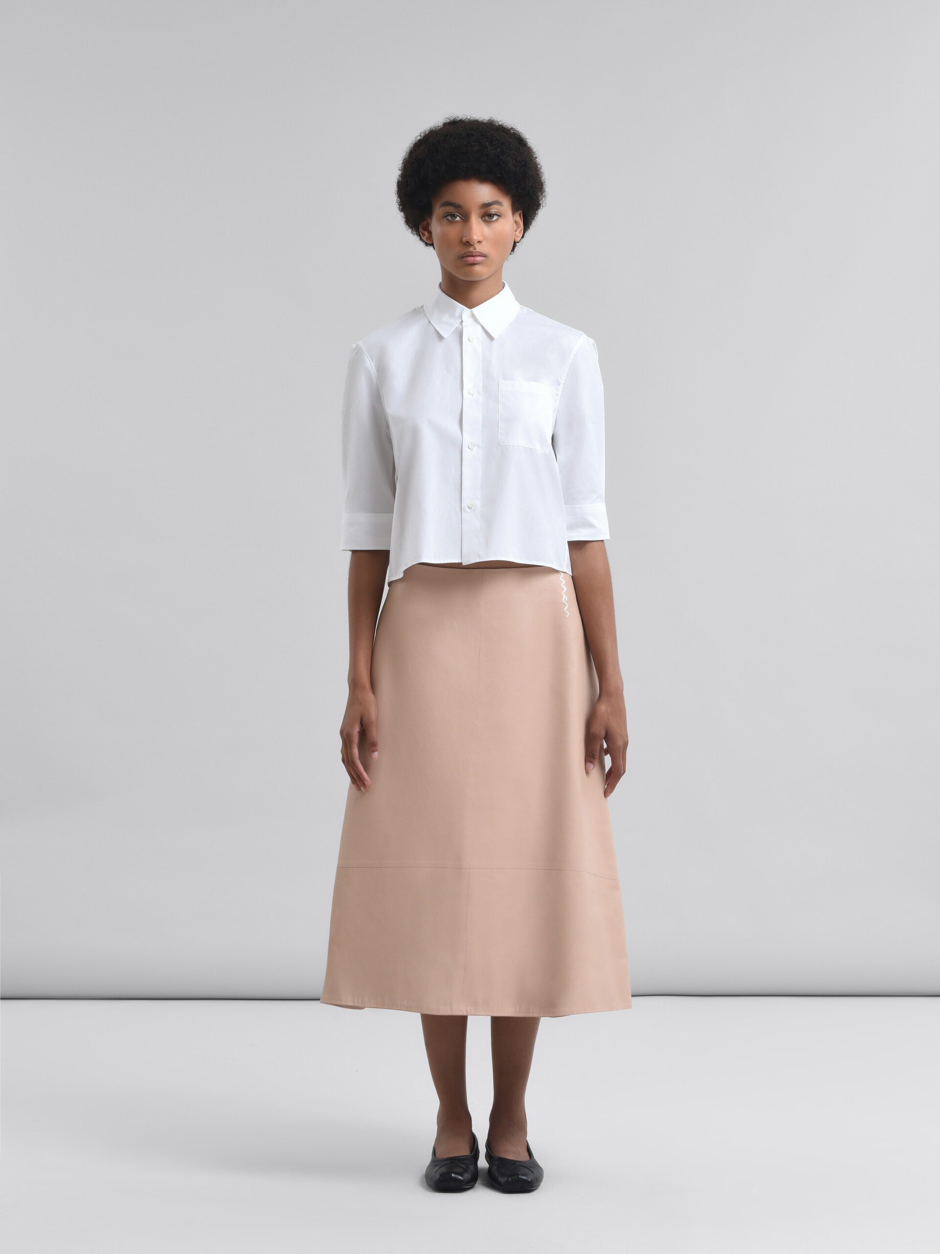 Pink nappa leather A-line skirt - Skirts - Image 2