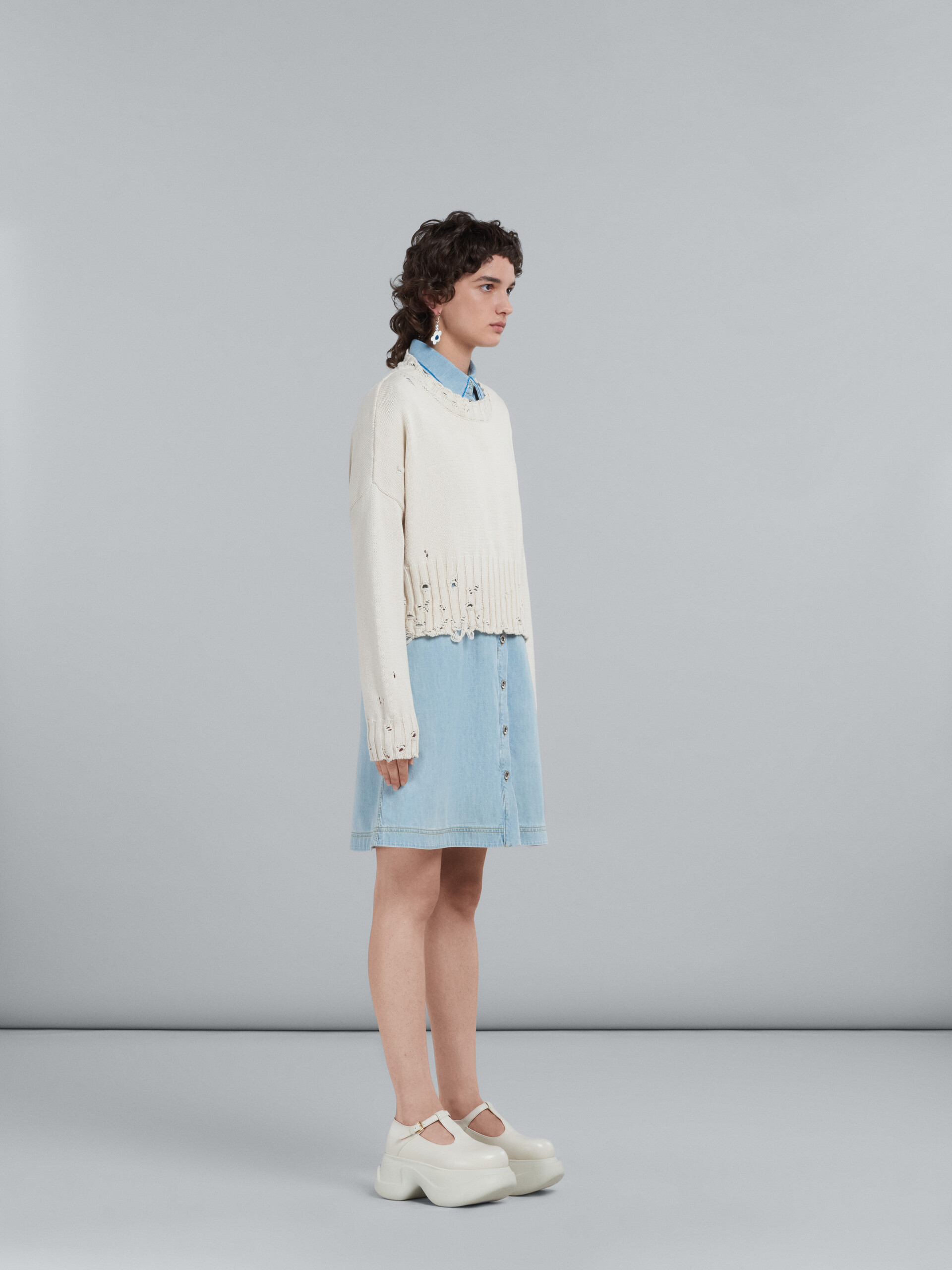 Kurzer weißer Baumwollpullover - Pullover - Image 5