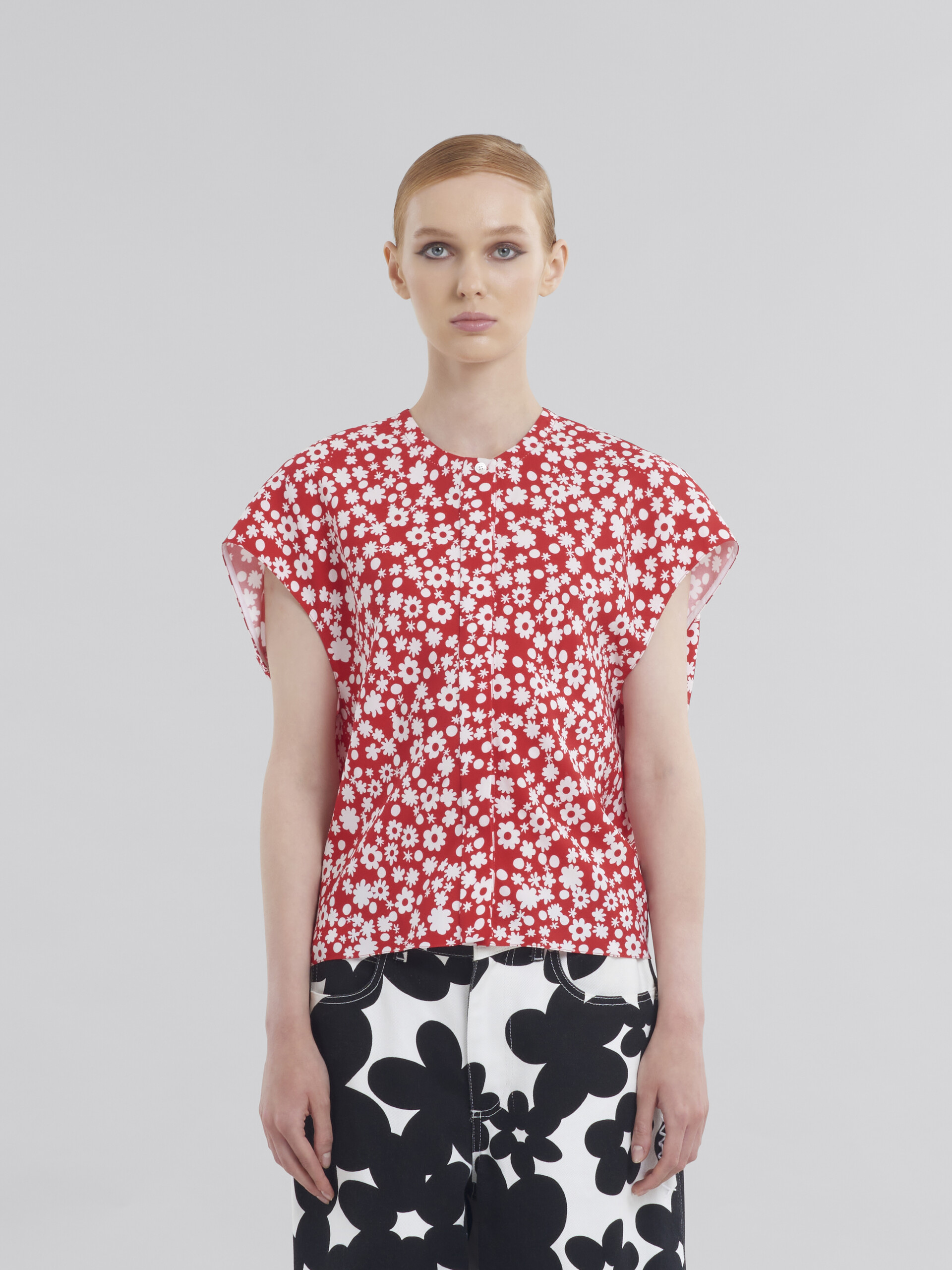 Red and white Pop Fields print shirt - Shirts - Image 2