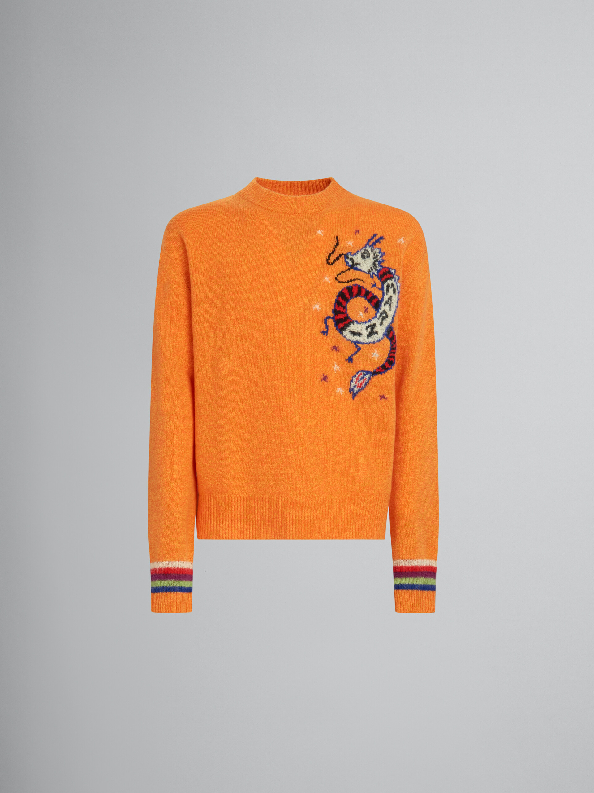 Pull en laine orange avec dragon en jacquard - pulls - Image 1