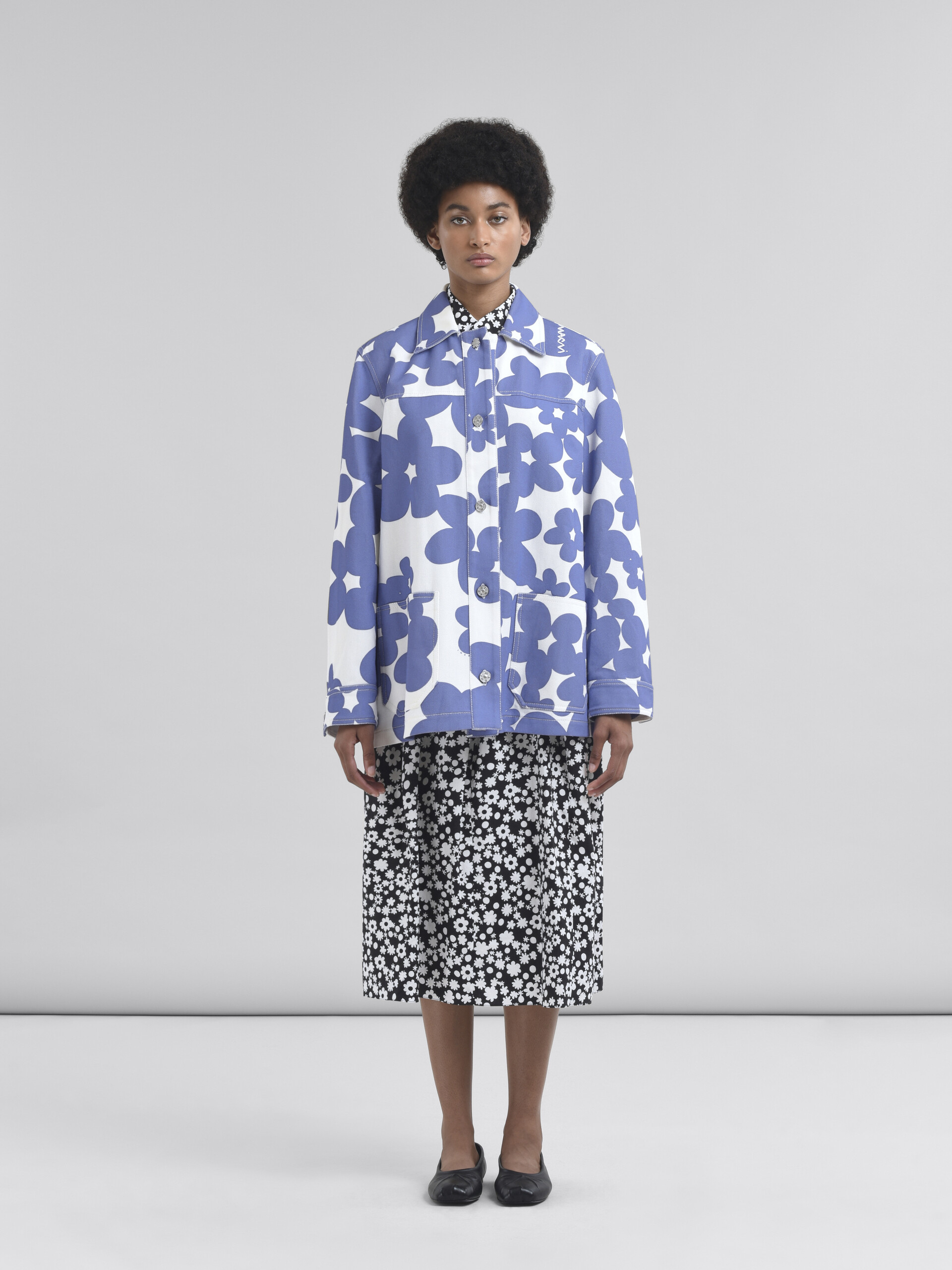 Cotton jacket with white and light blue Dillies print - Jackets - Image 2