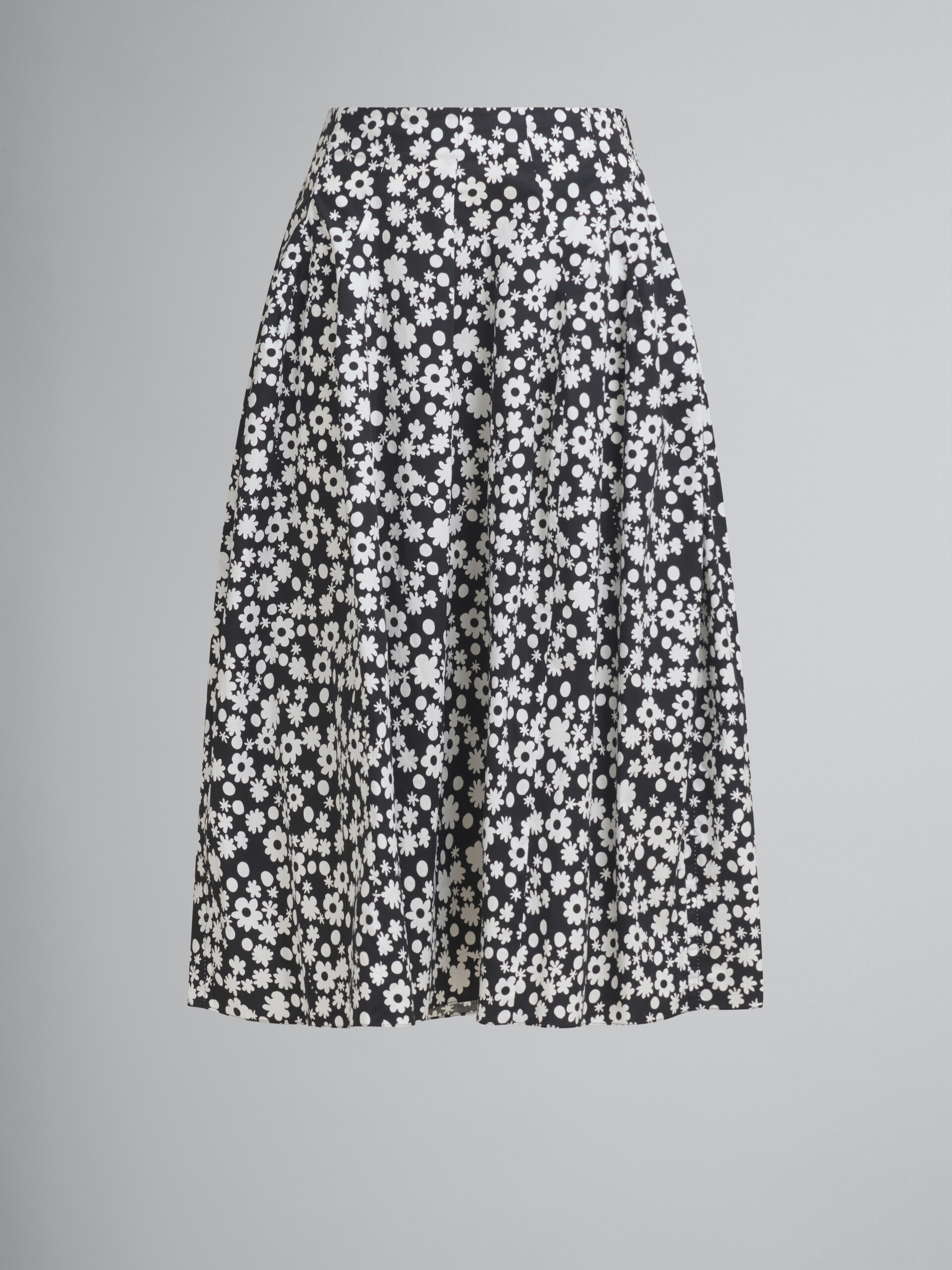 Poplin midi skirt with white and light blue Pop Fields motif - Skirts - Image 1