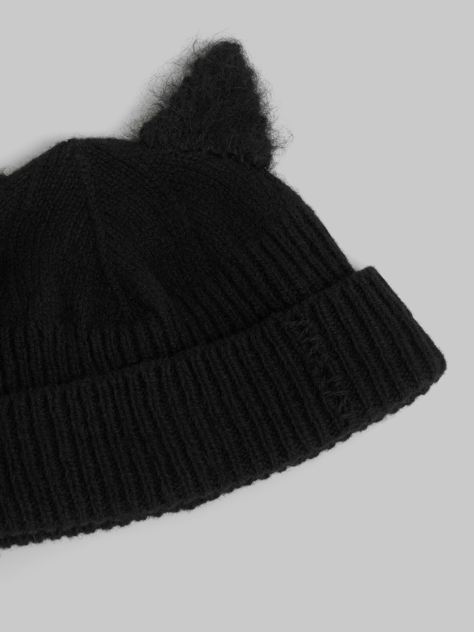 Black wool beanie with mohair ears - Hats - Image 4