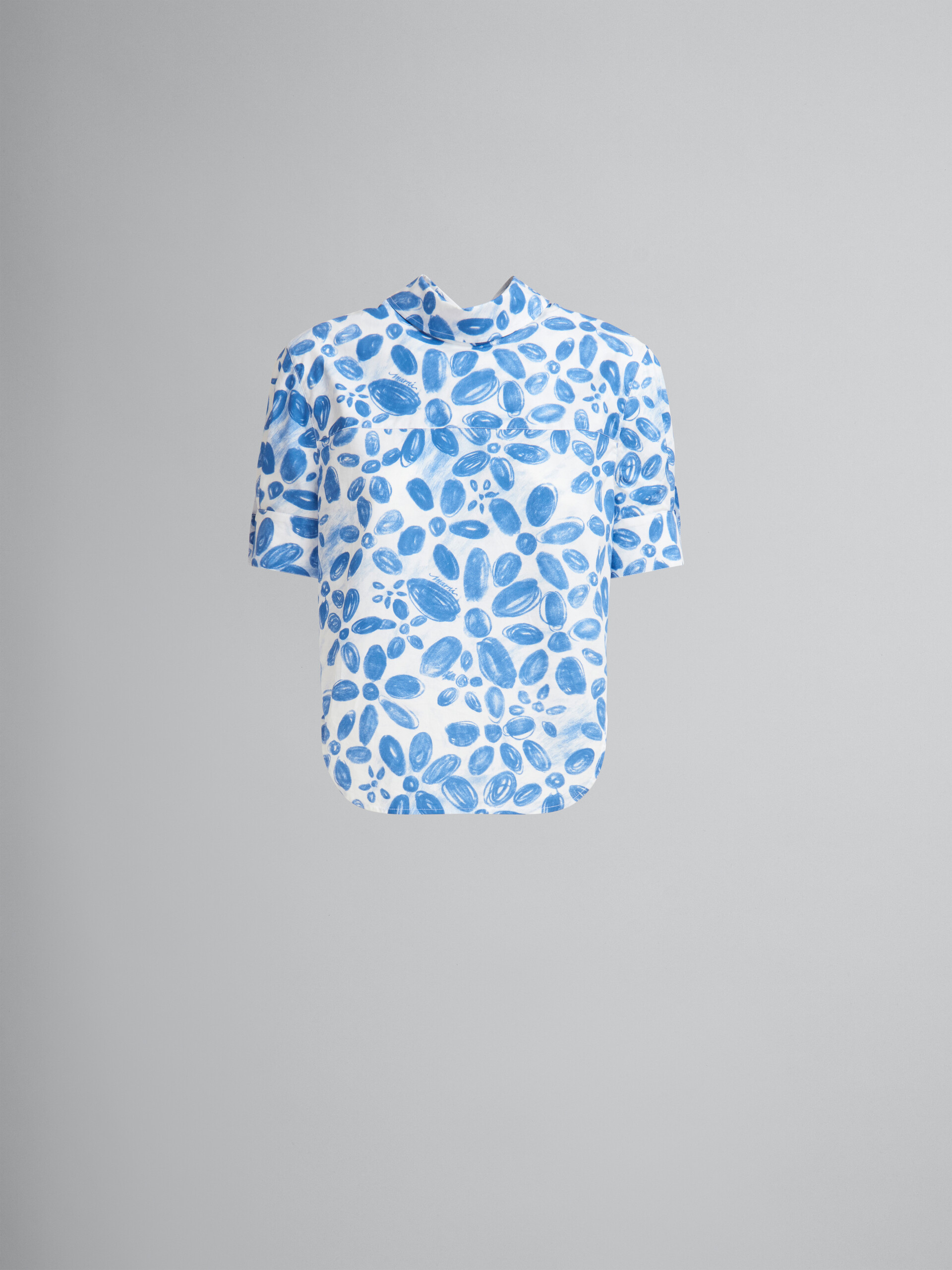 White organic poplin backwards shirt with Blooming print - Shirts - Image 1