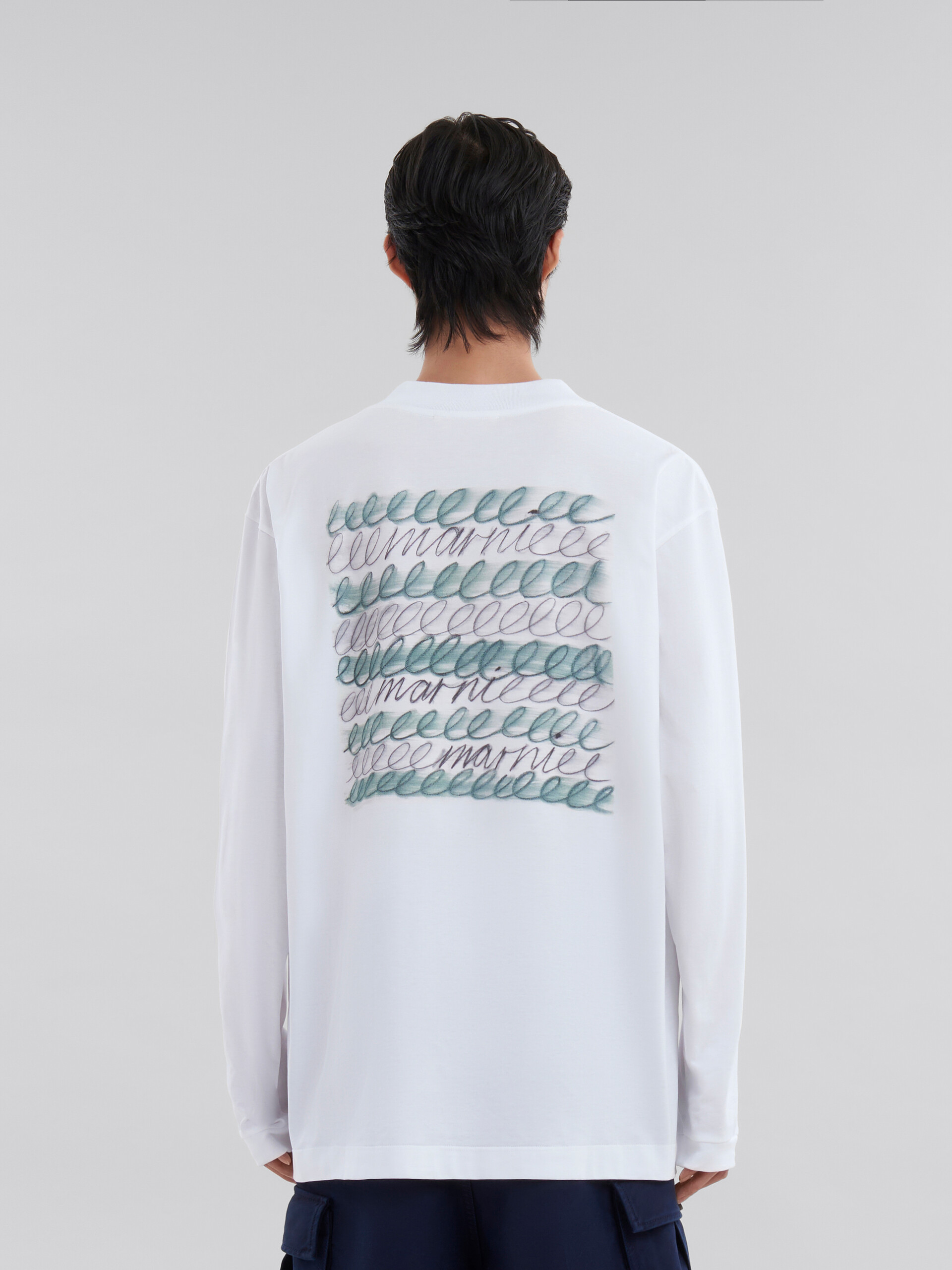 ホワイト オーガニックコットン製 長袖Tシャツ、Marni Scribbleモチーフ - シャツ - Image 3