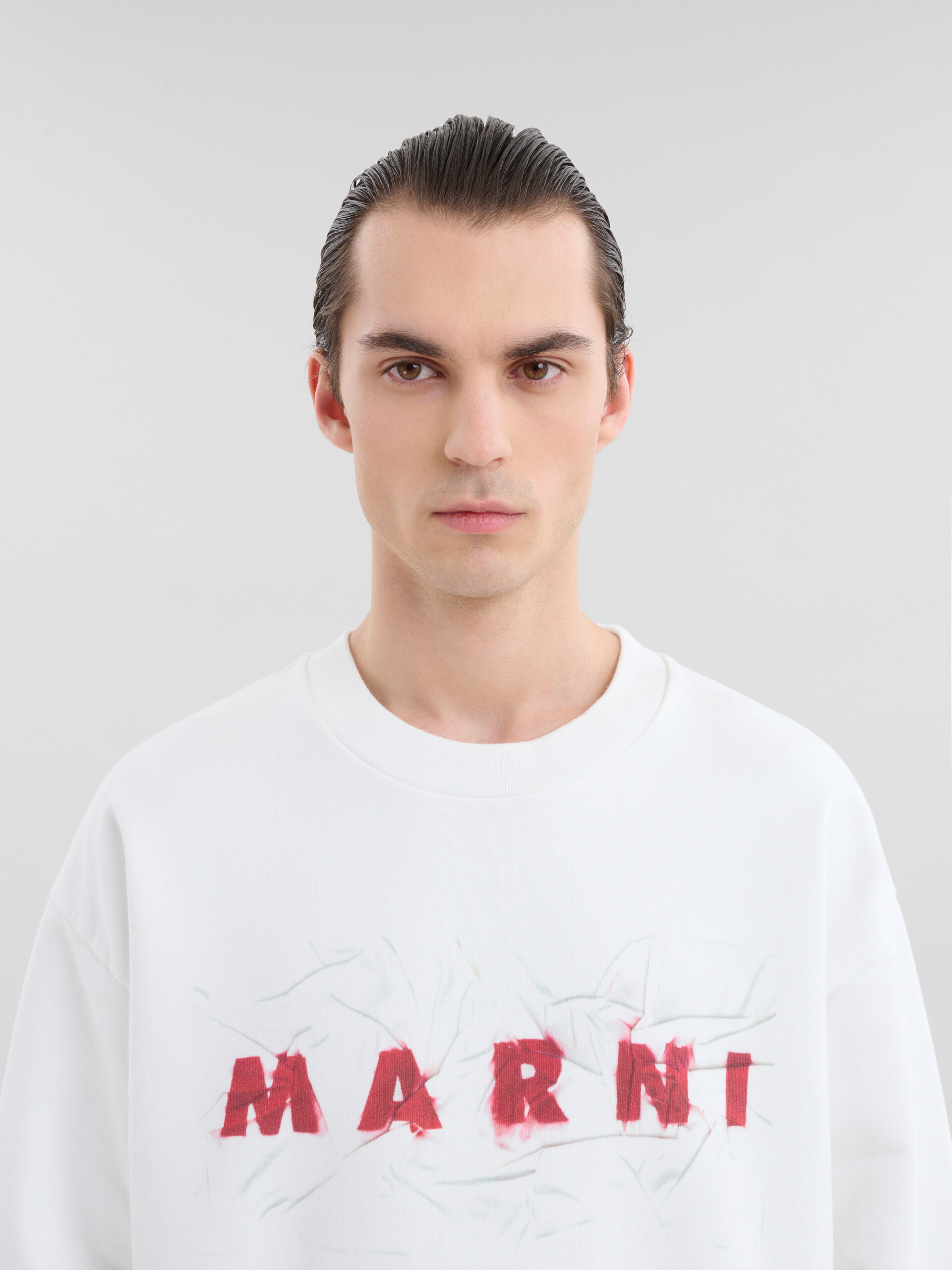 White organic cotton sweatshirt with wrinkled Marni logo - Sweaters - Image 4