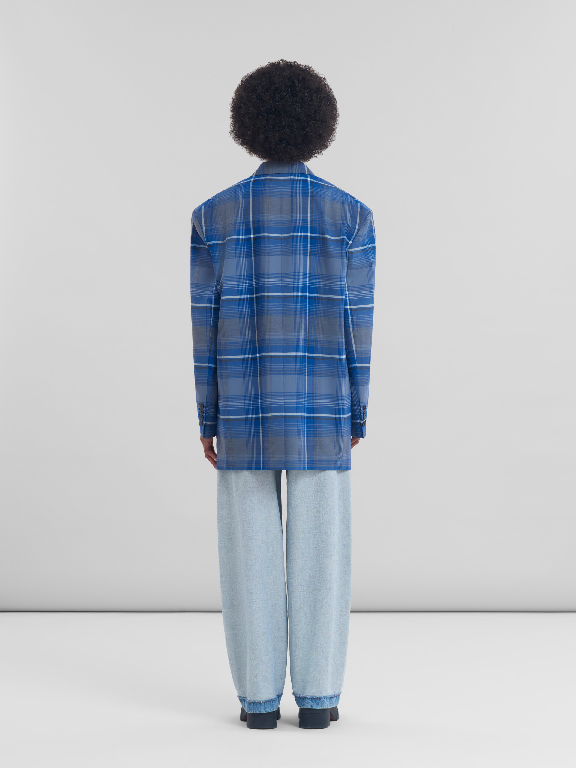 Blue checked virgin wool oversized jacket - Jackets - Image 3