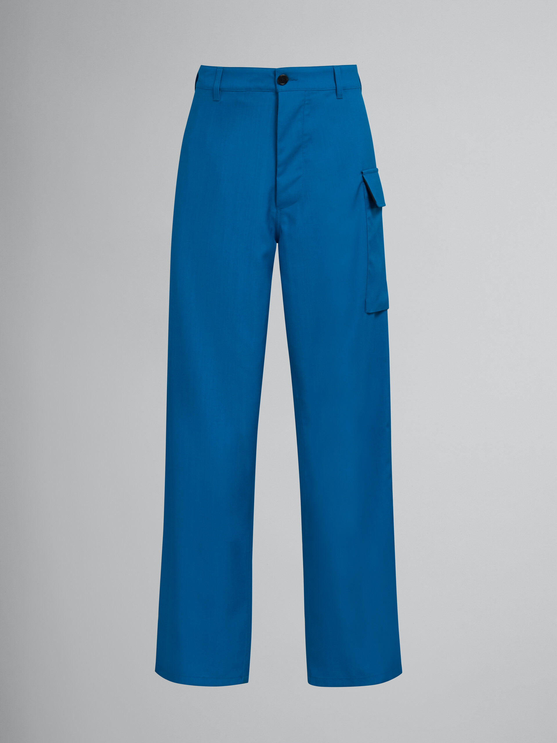 Pantalón de lana tropical verde azulado con bolsillo funcional - Pantalones - Image 1