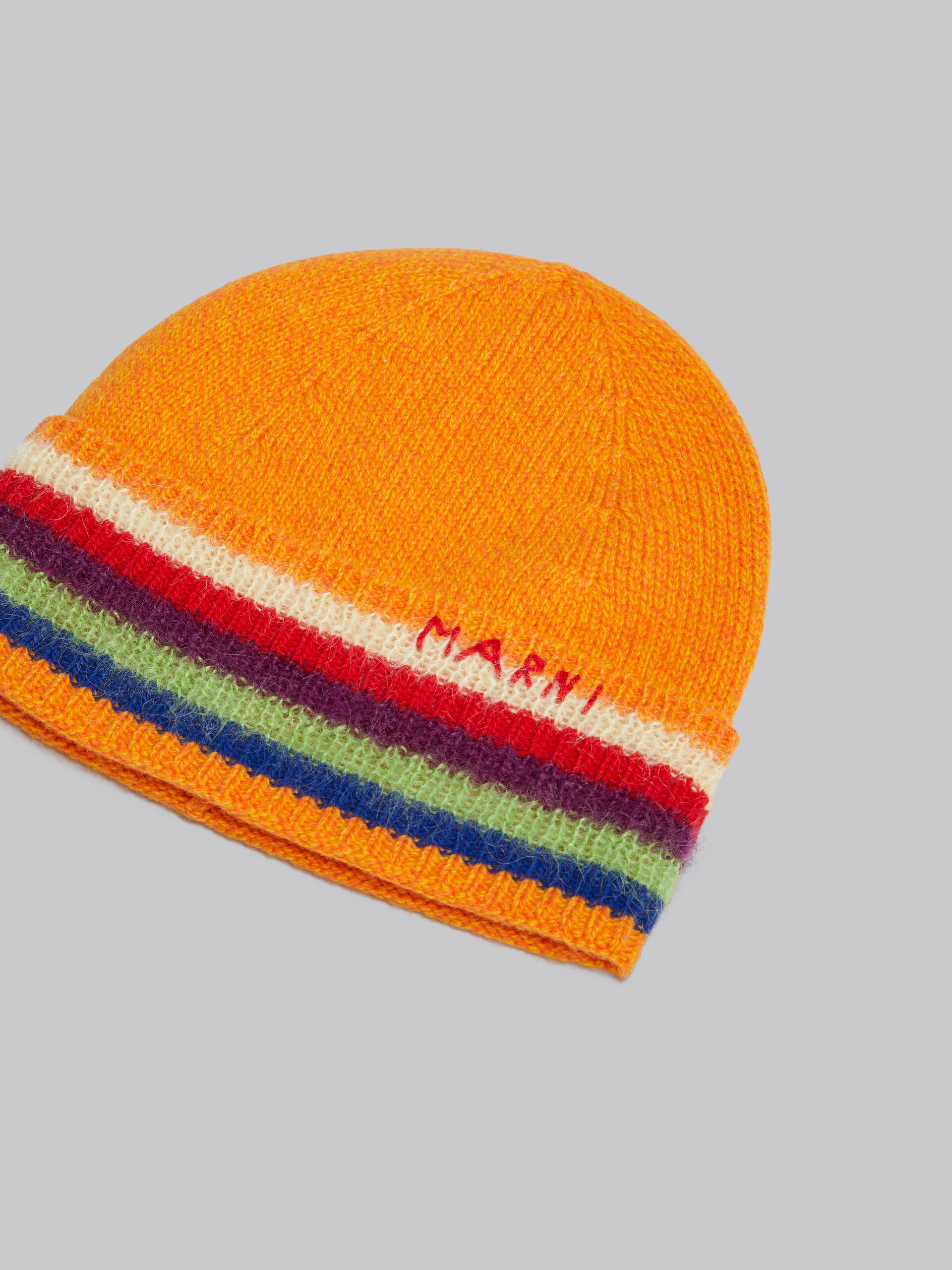 Gorro naranja de lana con vuelta a rayas - Sombrero - Image 3