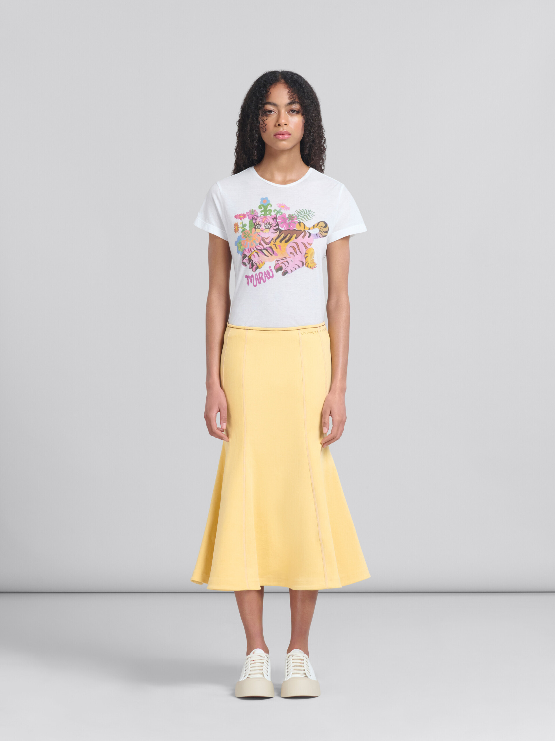 Yellow organic denim mermaid skirt with contrast stitching - Skirts - Image 1