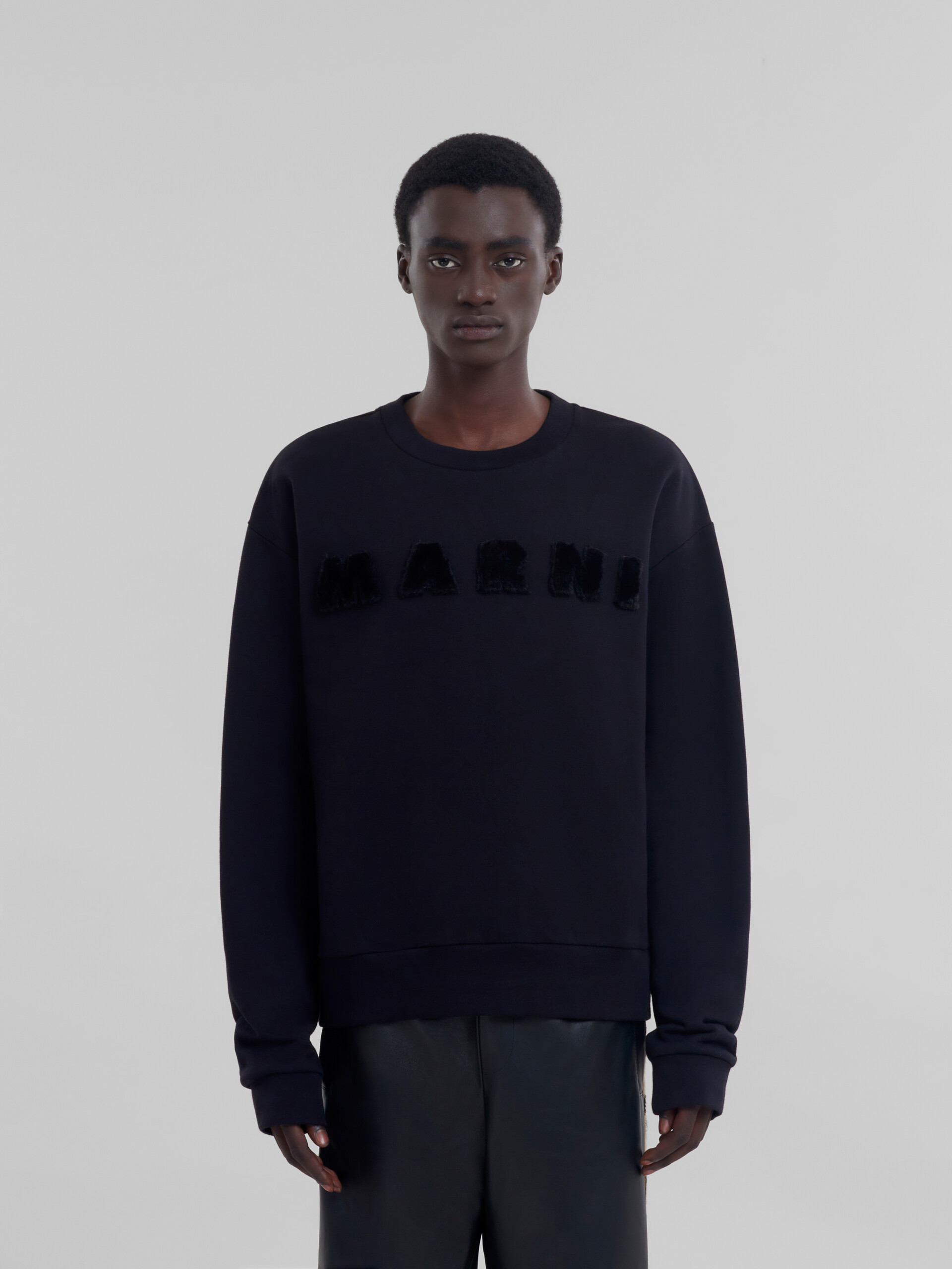 Black organic cotton sweatshirt with Marni logo - Sweaters - Image 2