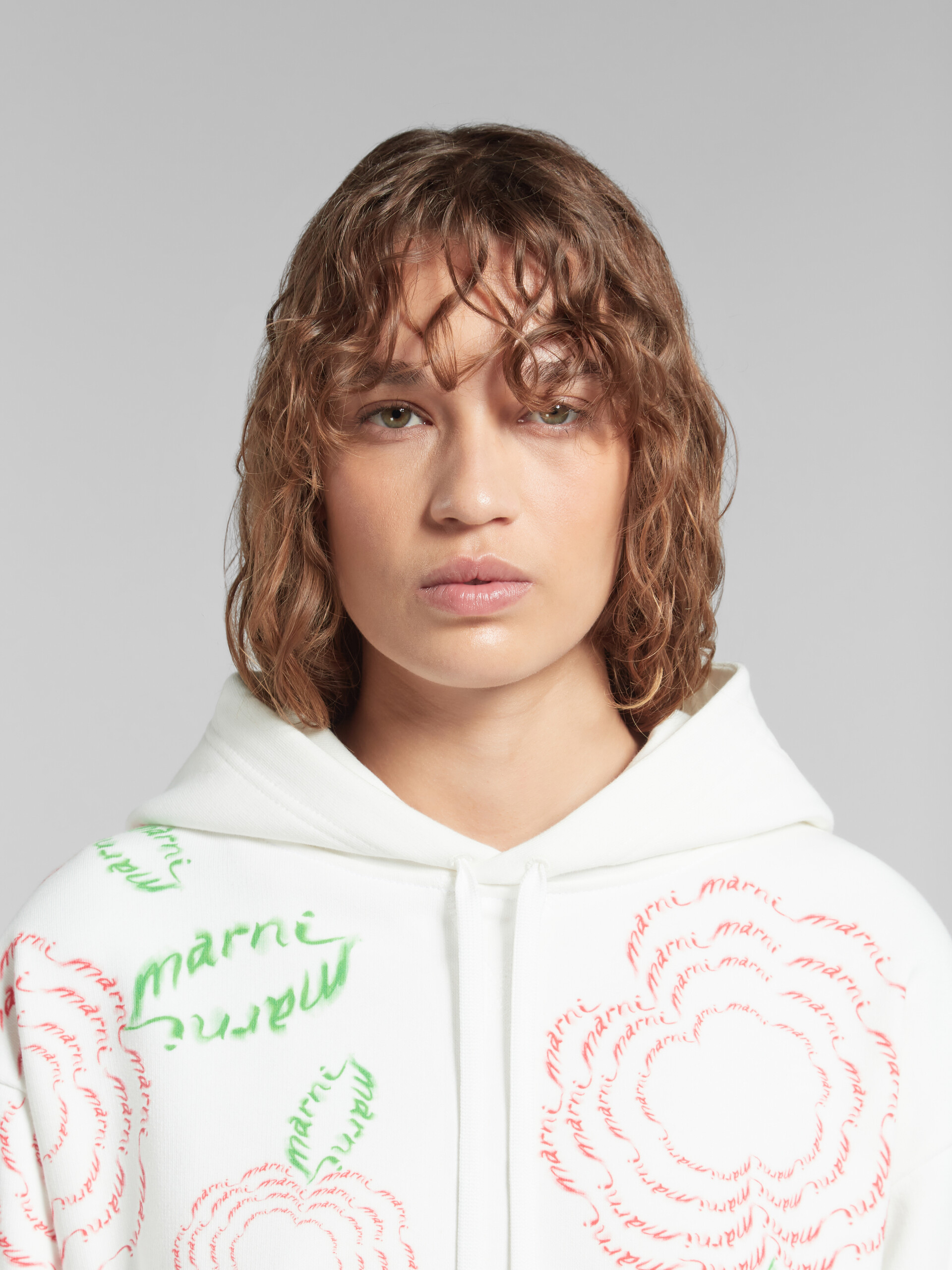 White cotton hoodie with Marni poppies - Pullovers - Image 4