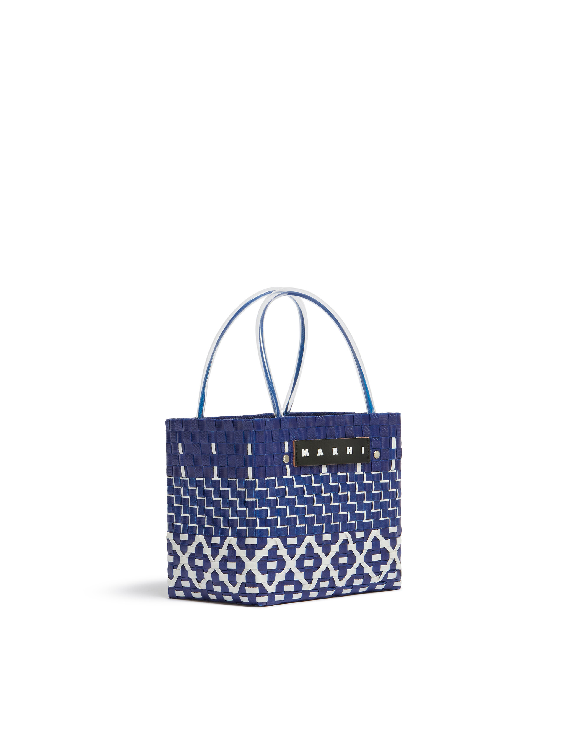 Borsa MARNI MARKET MINI BASKET in intrecciato geometrico blu - Borse shopping - Image 2