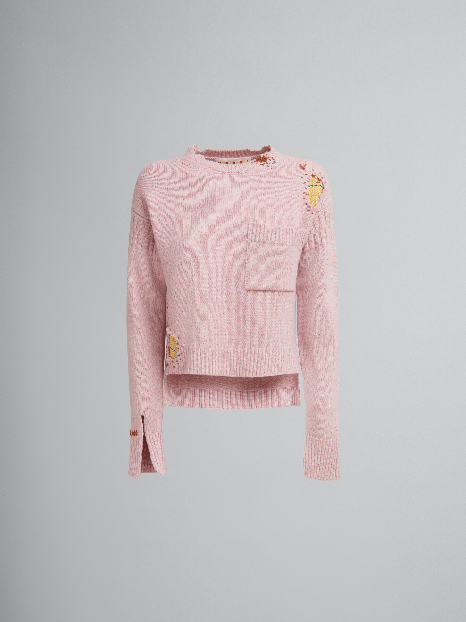 Maglione in lana Shetland rosa con applicazioni “rammendo” Marni - Pullover - Image 1