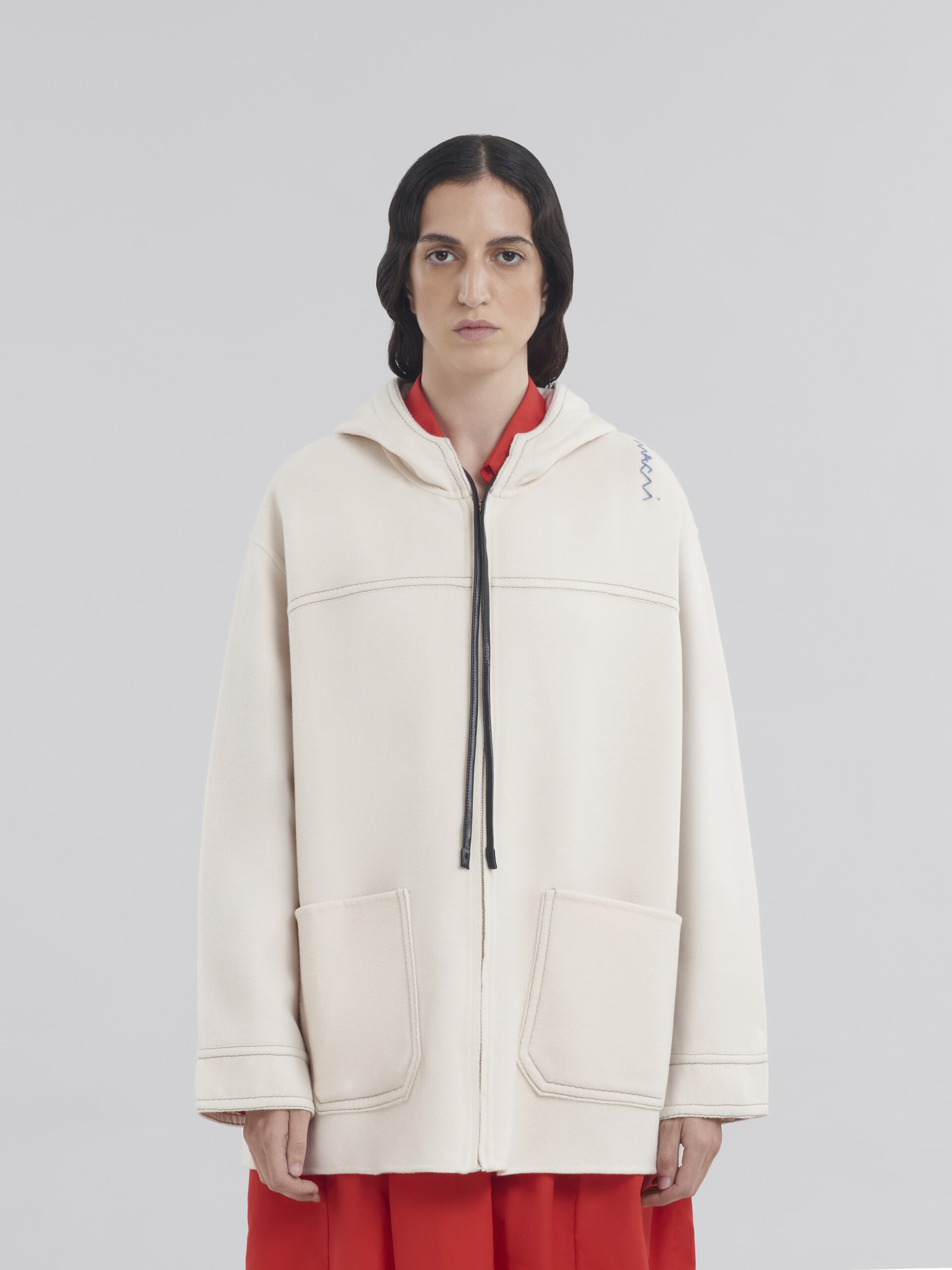 White cashmere wool hoodie with Marni Symbol - Jackets - Image 2