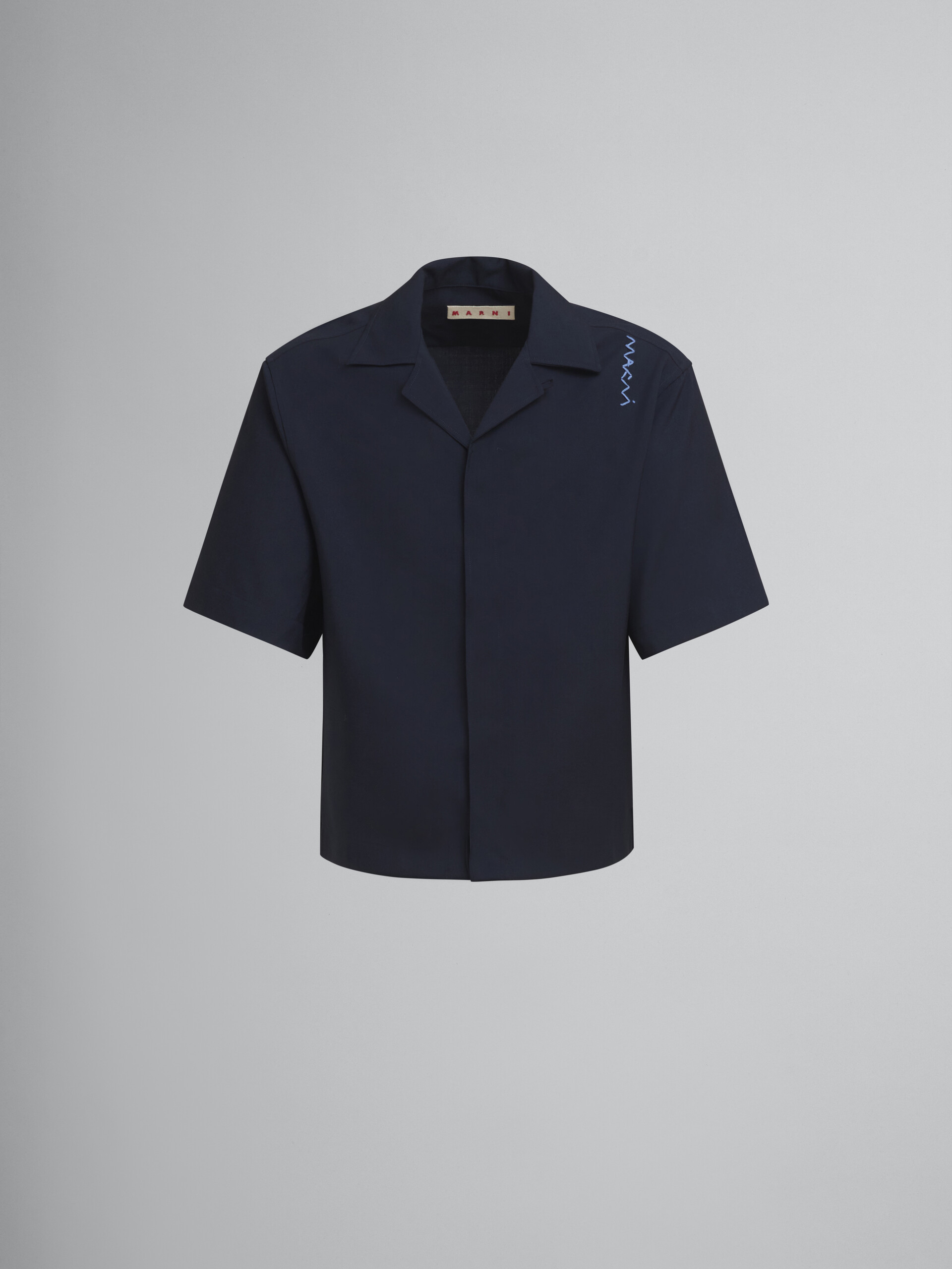 Blue tropical wool bowling shirt with Marni Symbol - Shirts - Image 1