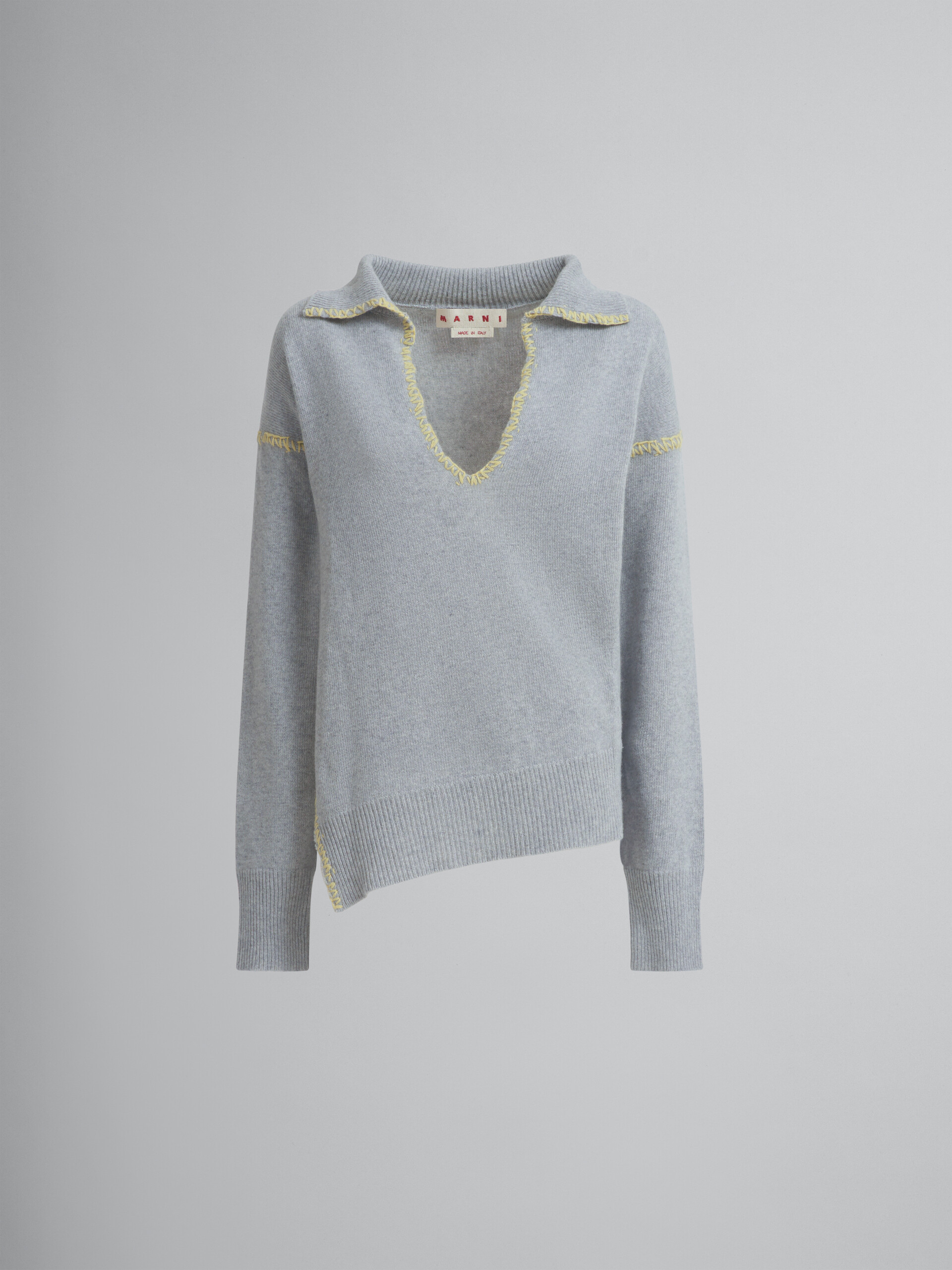 Grey wool-cashmere jumper with oversized collar - Pullovers - Image 1