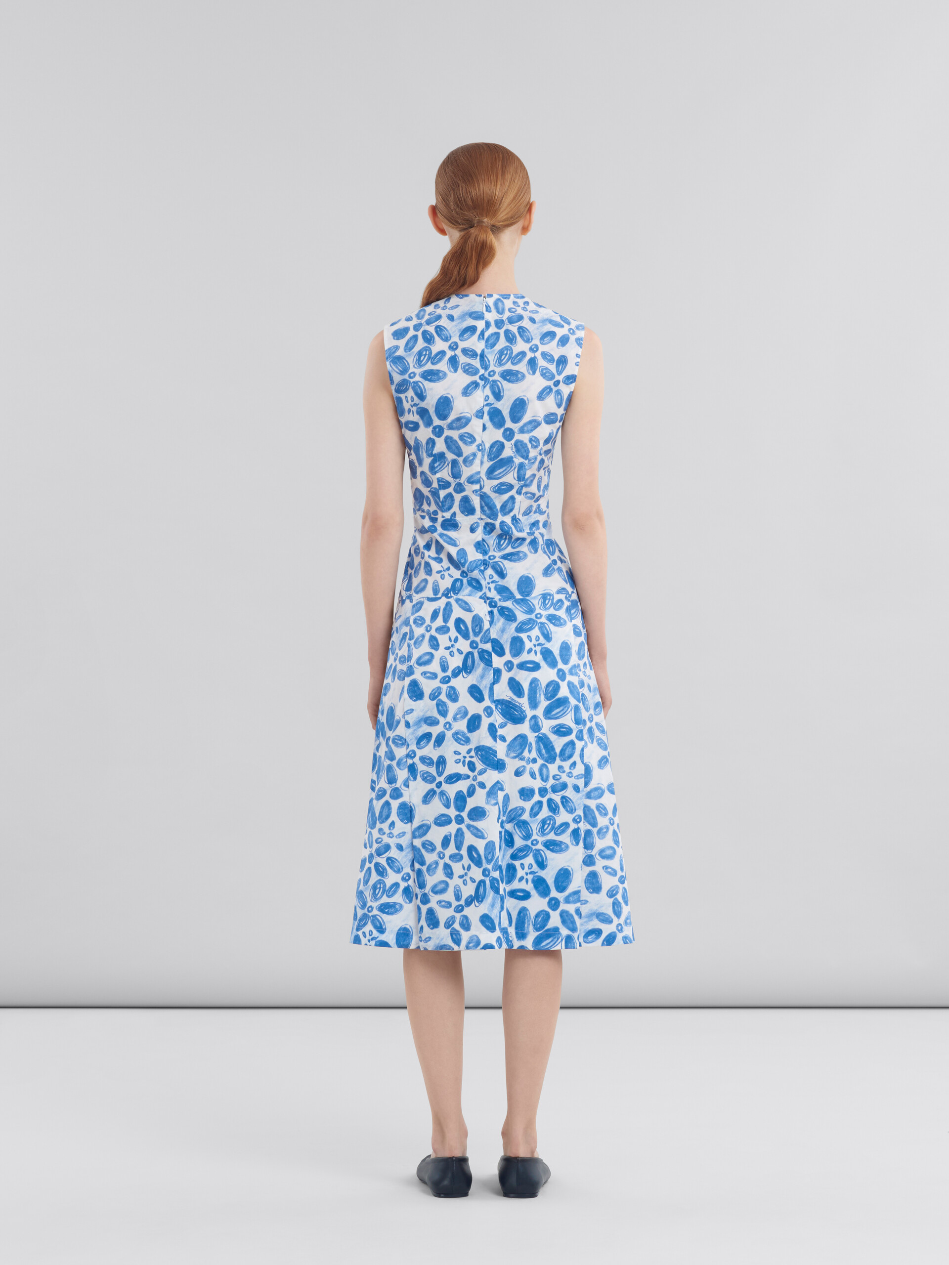 White poplin A-line dress with Blooming print - Dresses - Image 3