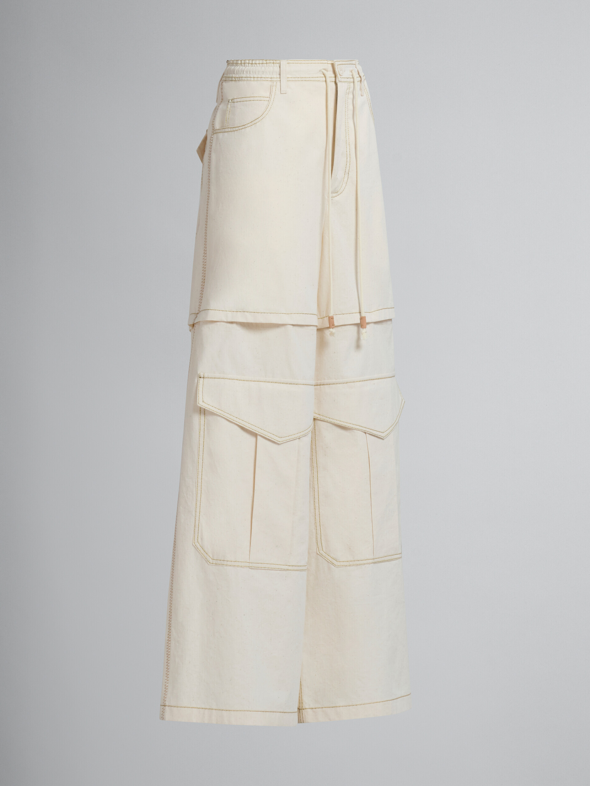 Pantalon cargo Marni en toile de coton organique beige clair avec surpiqûres - Pantalons - Image 2