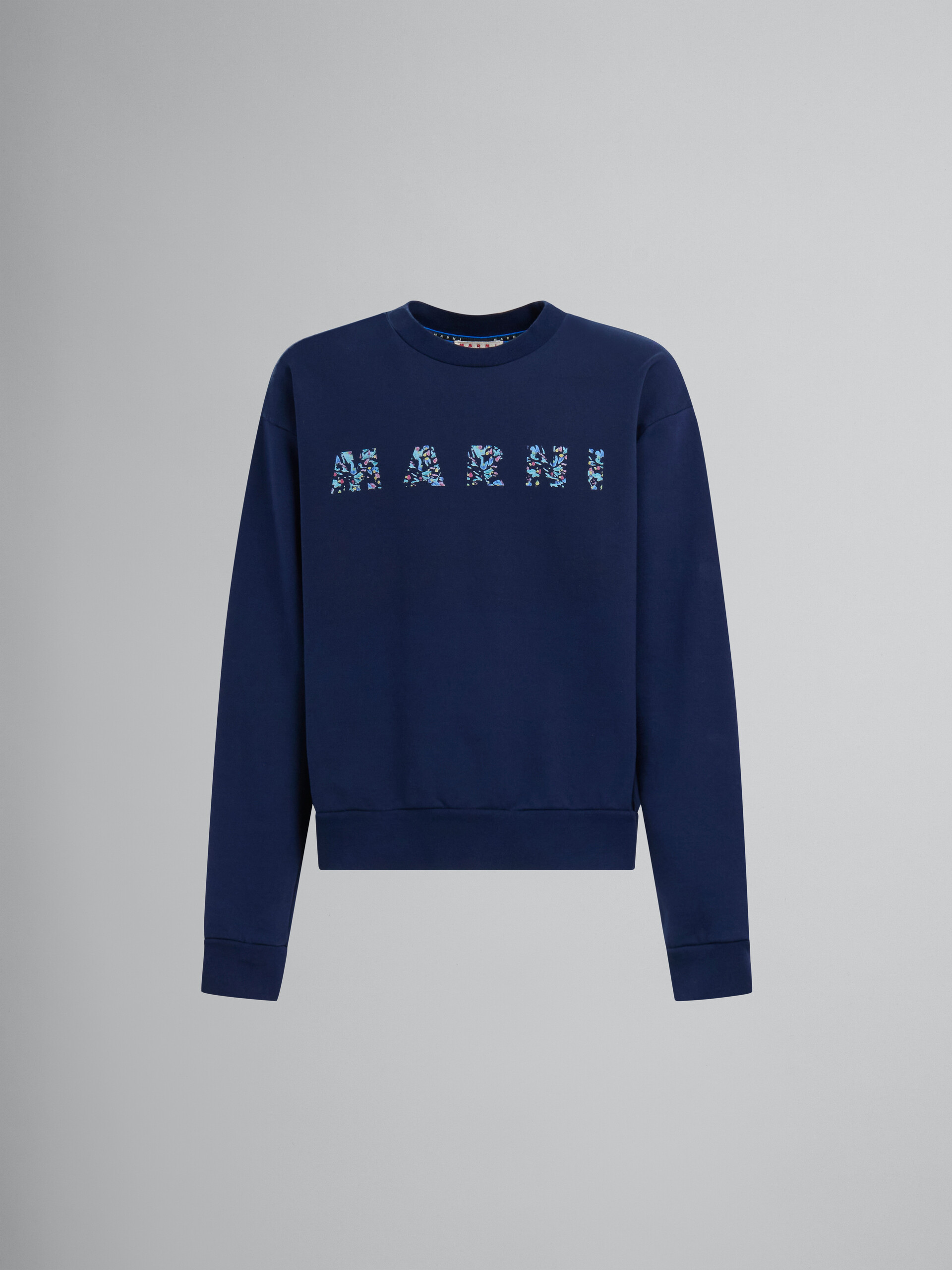 Blue organic cotton sweatshirt with patterned Marni print - Sweaters - Image 1