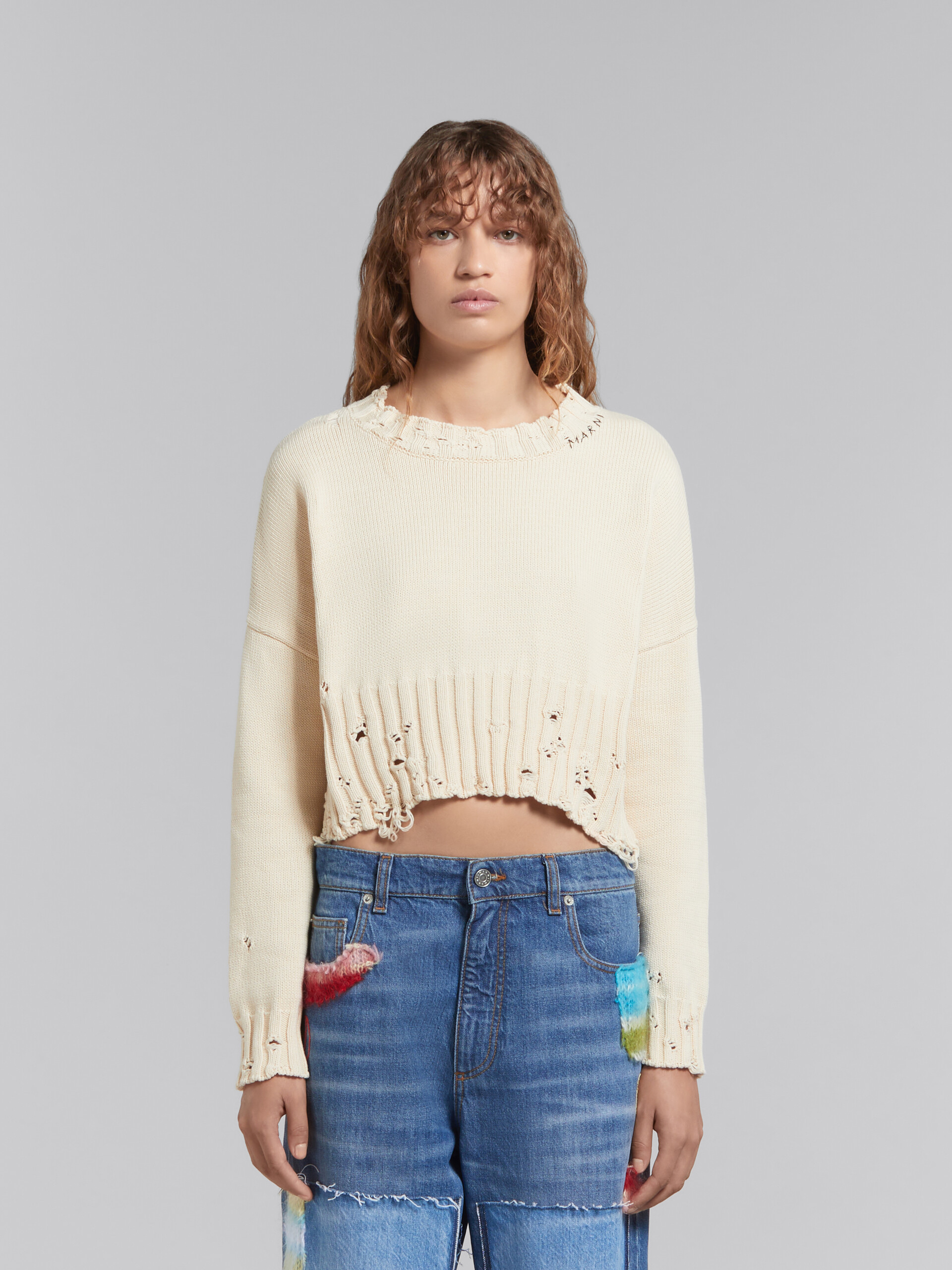 Black dishevelled cotton cropped jumper - Pullovers - Image 2