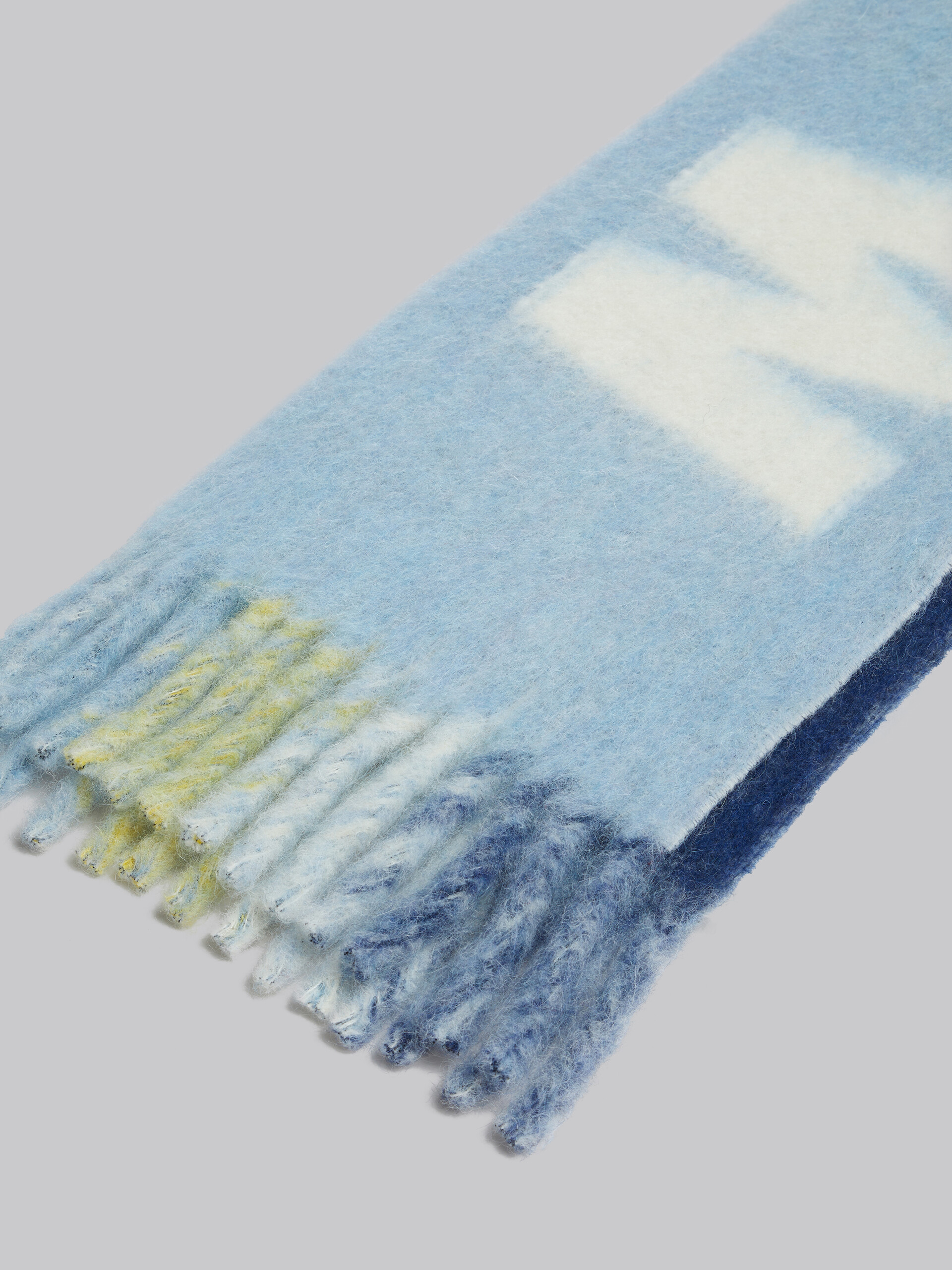Light blue mohair and wool scarf with maxi logo - Scarves - Image 4