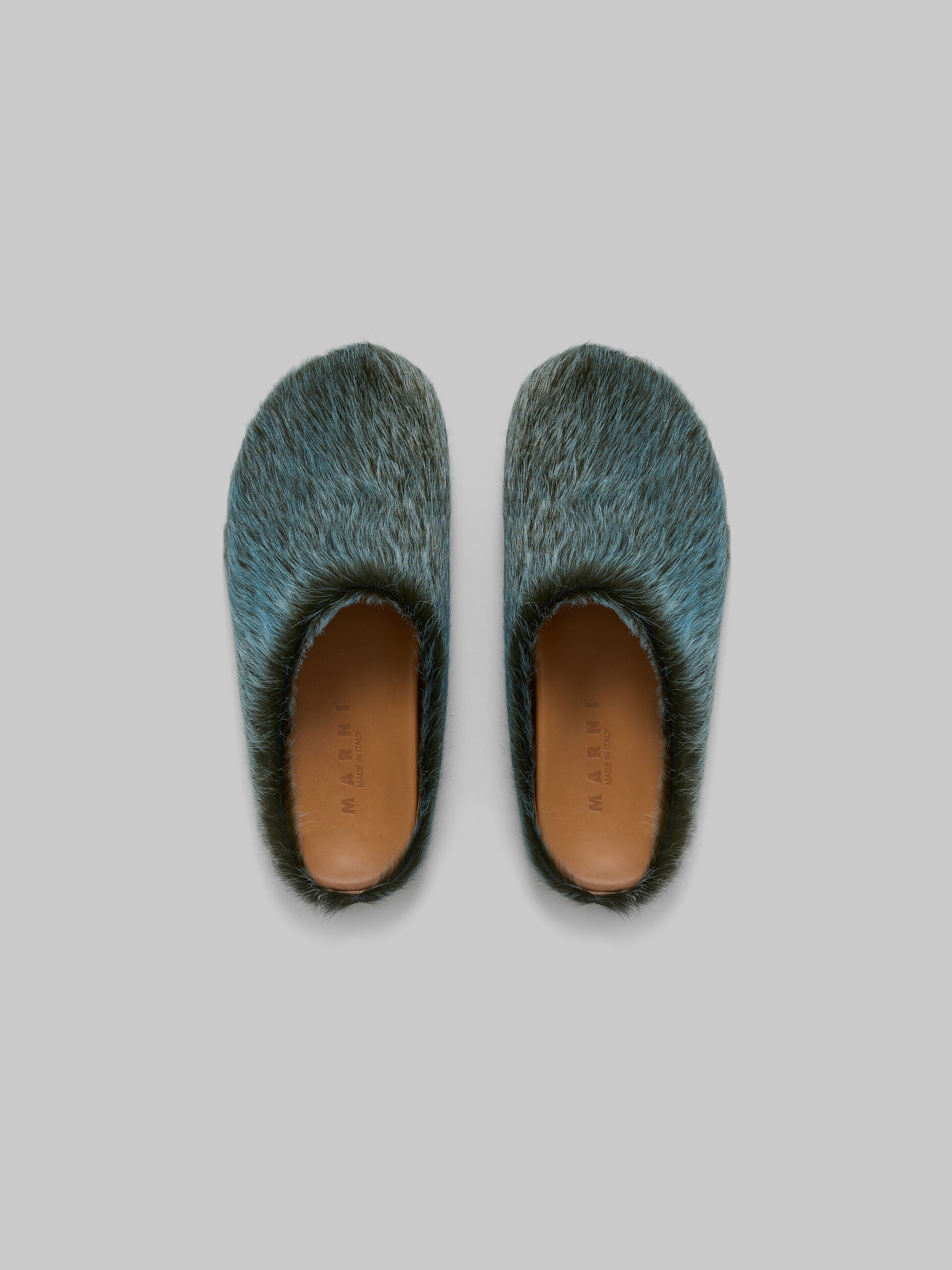 Blue-grey long hair calfskin Fussbett sabot - Clogs - Image 4