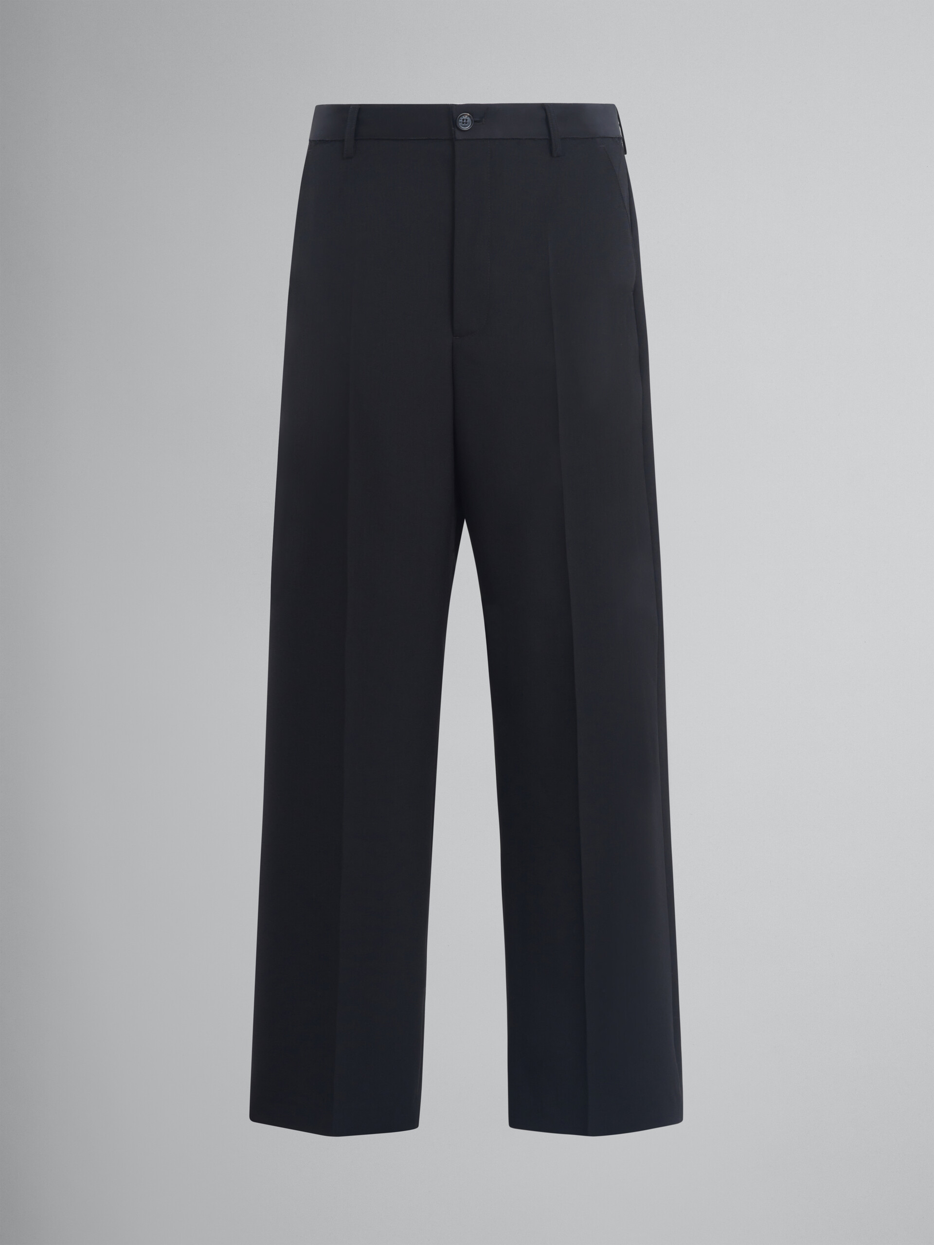 Black wool trousers with contrasting waistband - Pants - Image 1