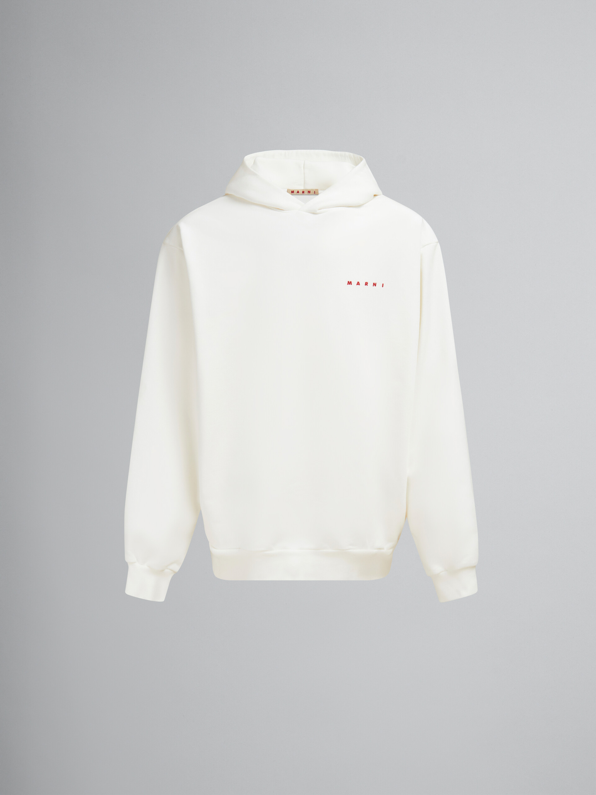 White organic cotton hoodie with wrinkled Marni logo - Sweaters - Image 1
