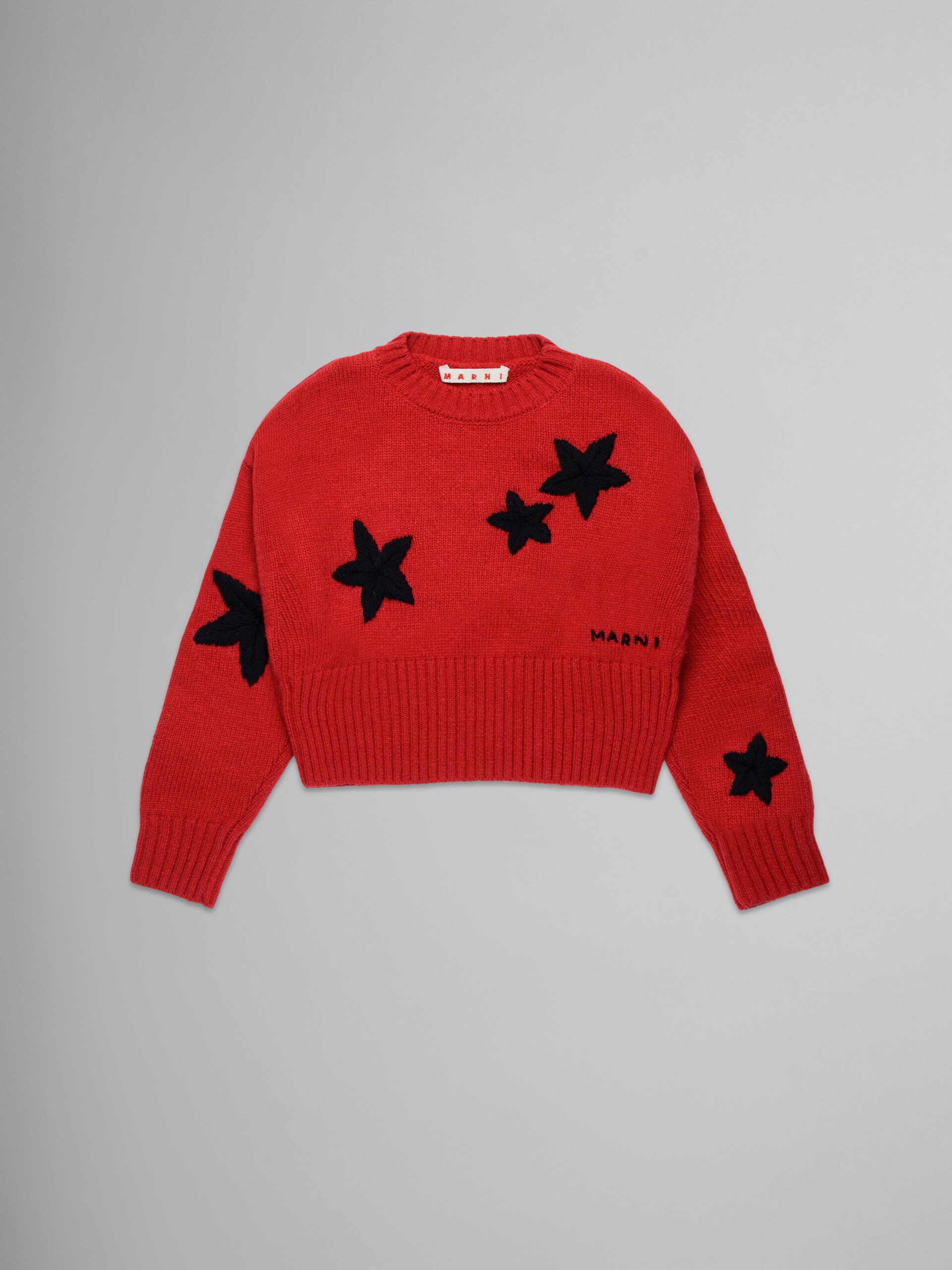 Red wool-blend pullover with stars - Knitwear - Image 1