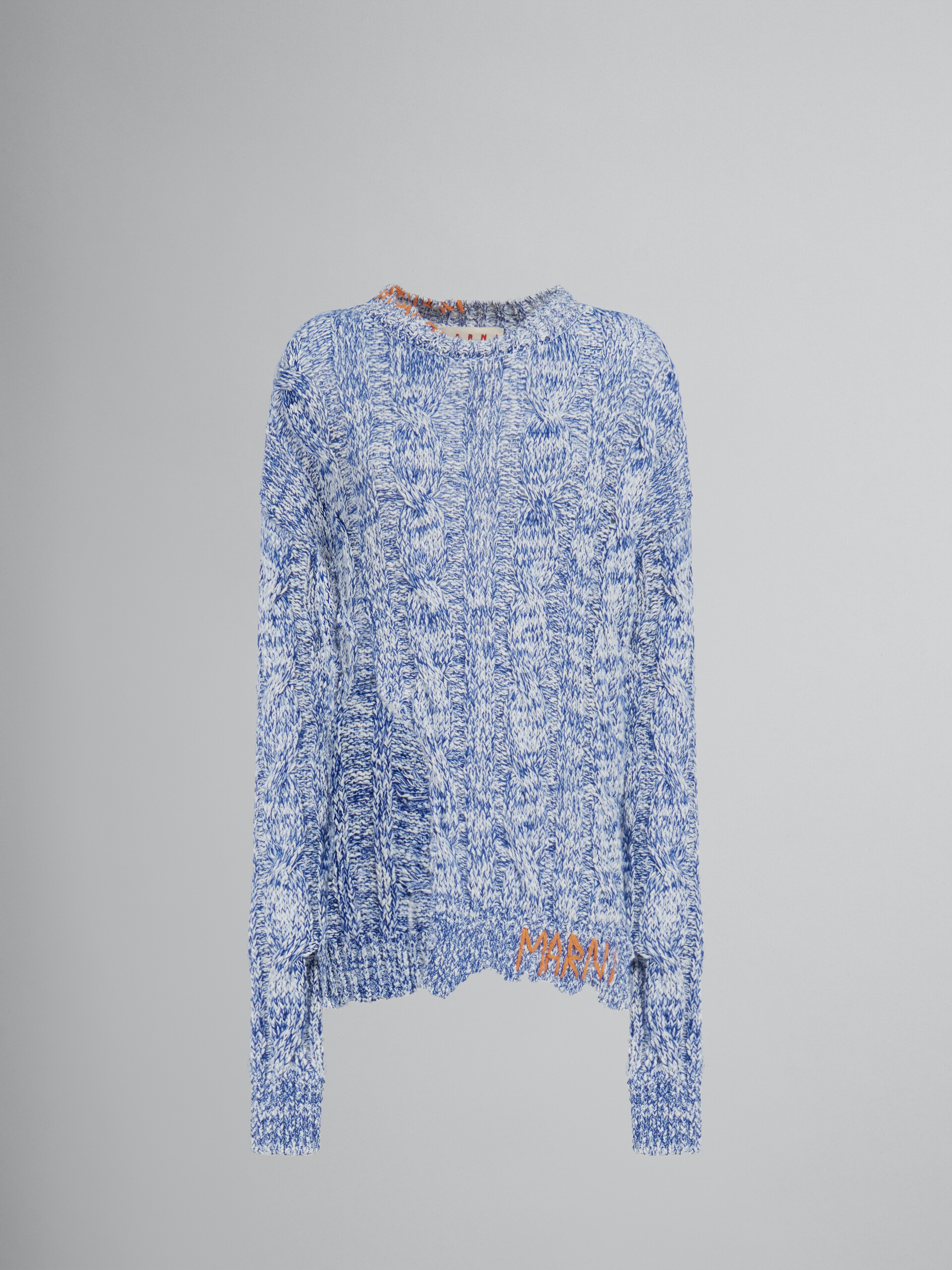 Blauer Pullover aus Mouliné mit Rändern in Destroyed-Optik - Pullover - Image 1