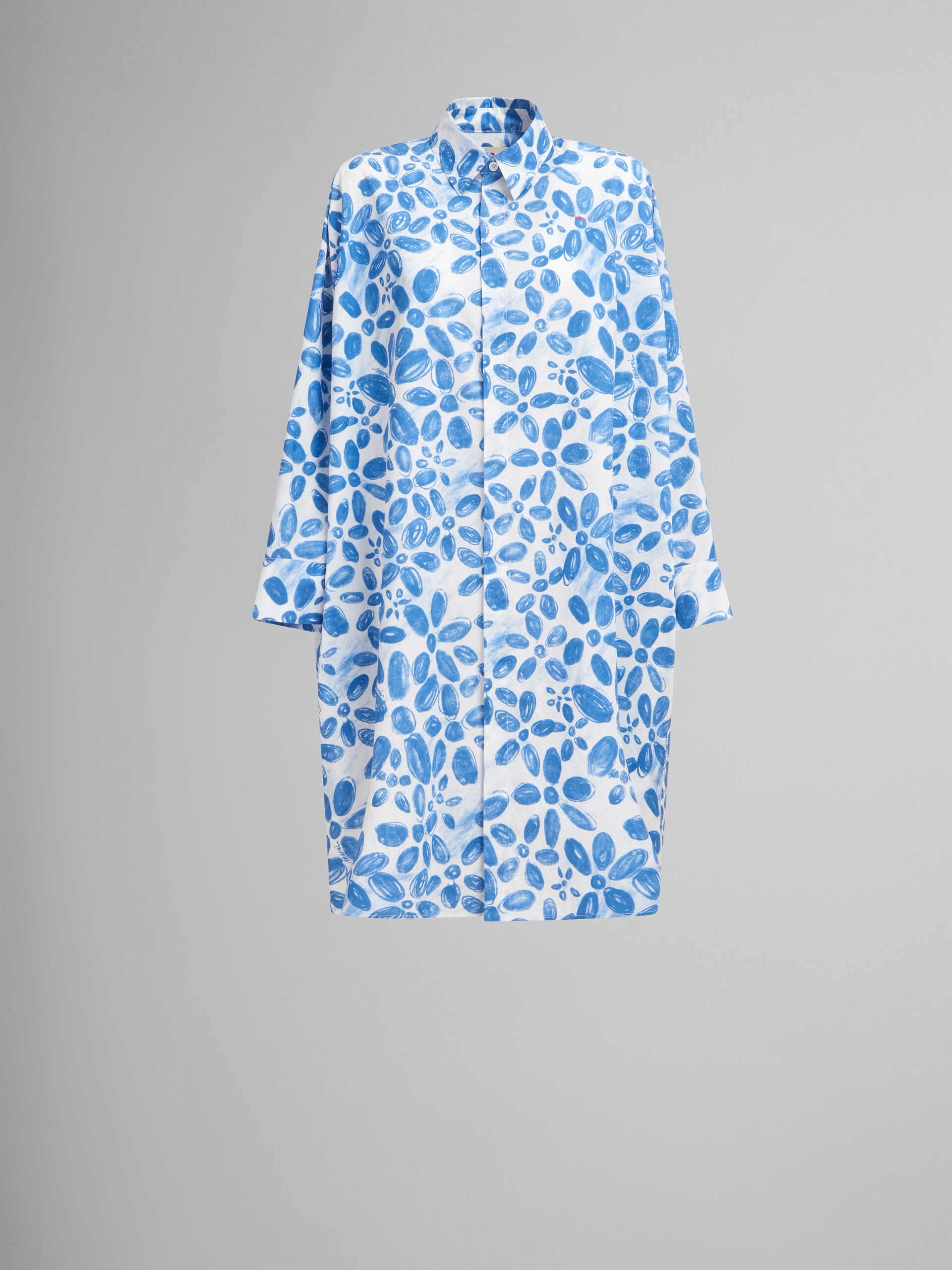 White poplin cocoon dress with Blooming print - Dresses - Image 1