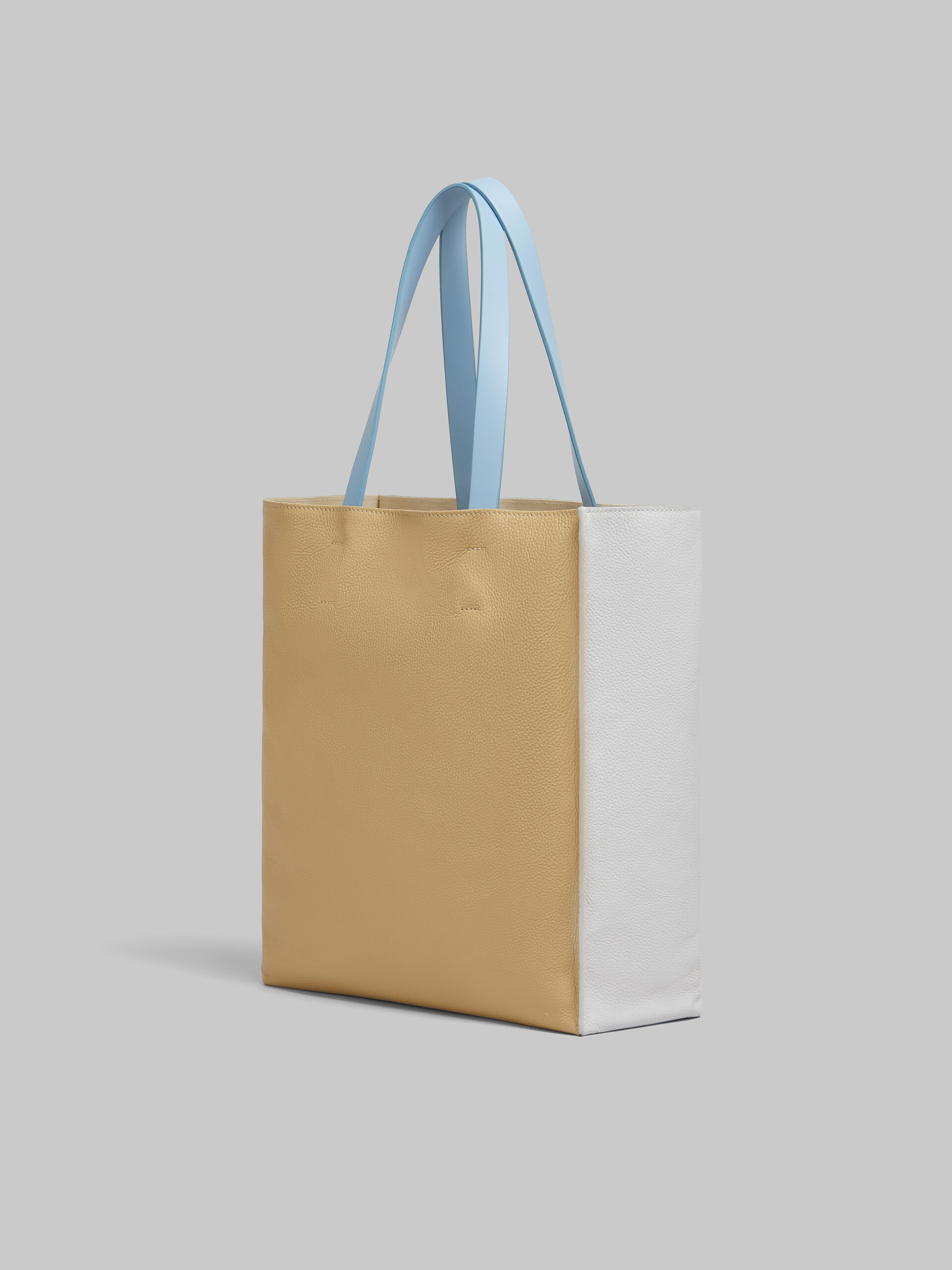 White and beige leather Museo Soft Tote large with Marni Symbol embroidery - Shopping Bags - Image 3